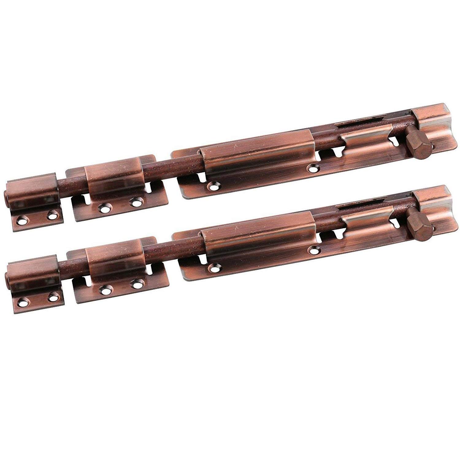 2-Pack 10 Inch Antique Copper Stainless Steel Slide Latch Lock for Wooden Doors - Rustproof Cabinet & Barn Door Hardware for Home, Office & Garden Use