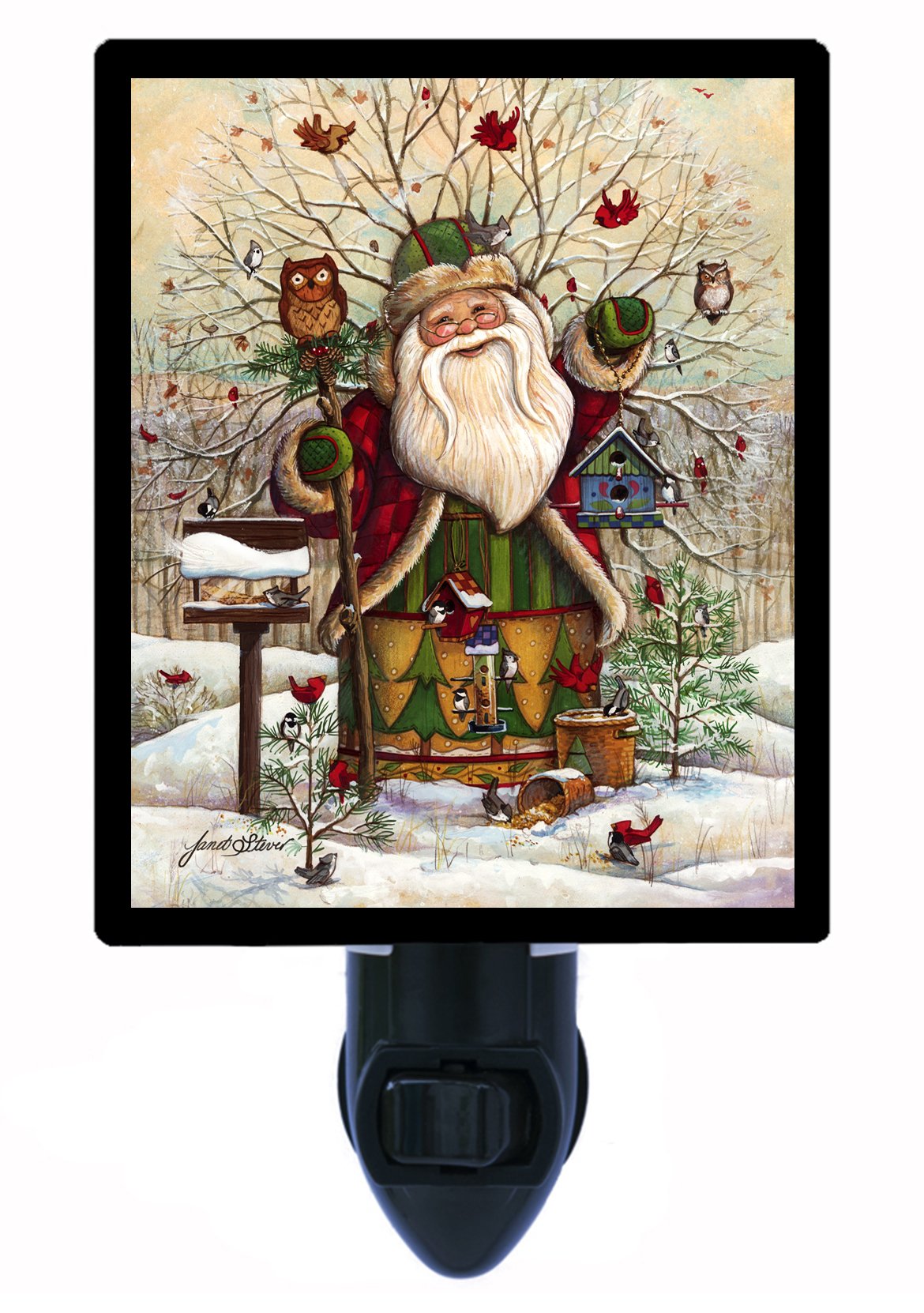 Santa in The Woods Christmas Night Light - Holiday Decoration for Bedroom, Nursery, Living Room & Christmas Tree