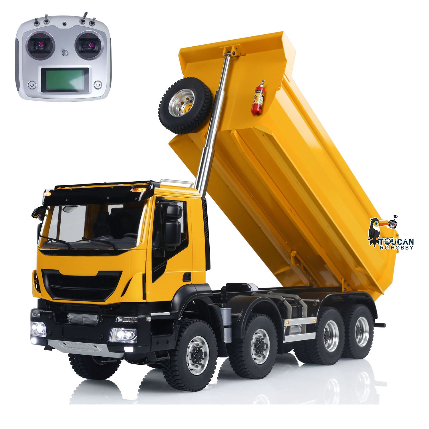 1/14 Scale 8x8 Hydraulic RC Dump Truck - Metal Remote Control Tipper Car with Realistic Sound & Light Effects (67x18.5x25cm) - Ready-to-Run Assembled & Painted Model - Perfect for Construction Site Play, Collectors Display & RC Hobby Enthusiasts