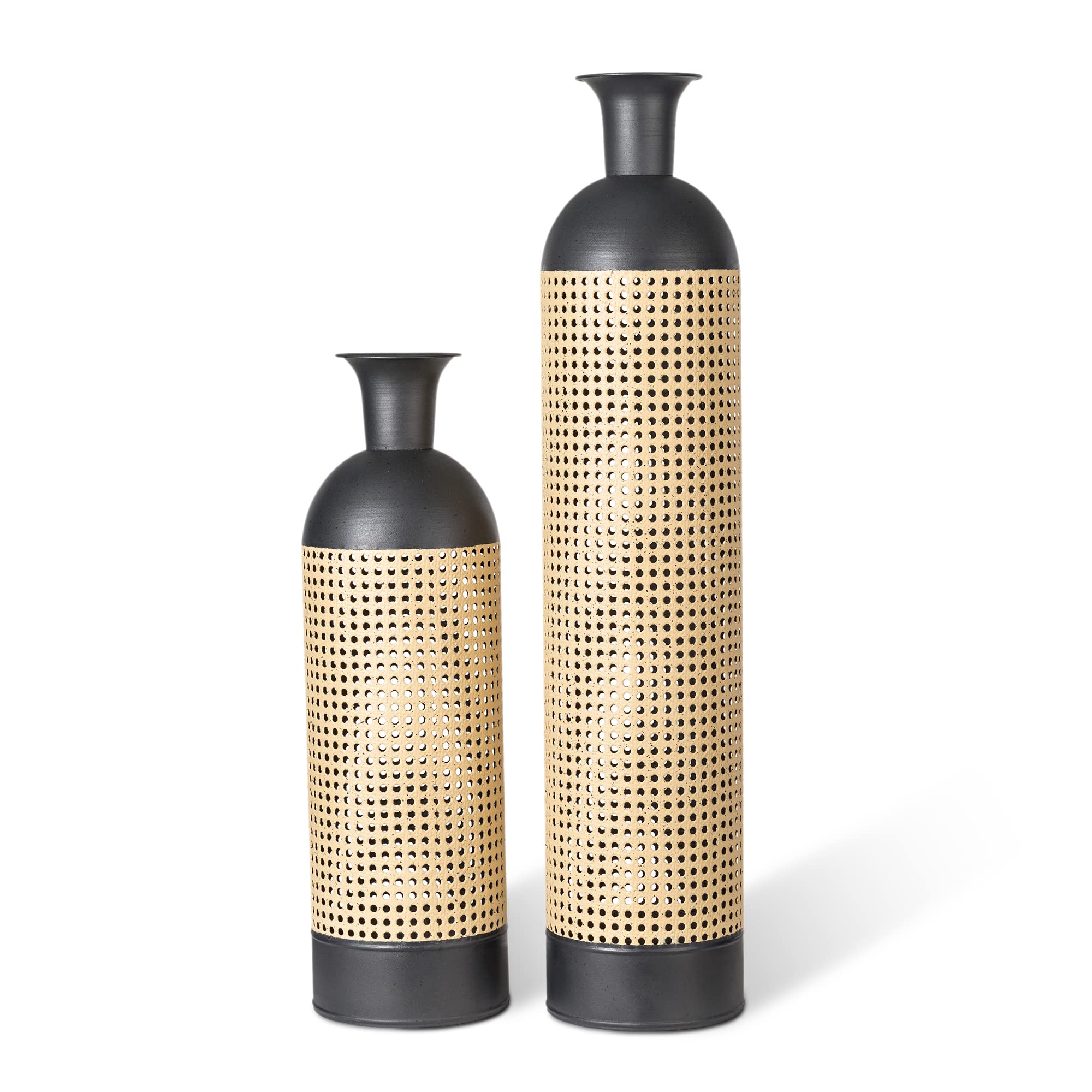 Set of 2 Elegant Hollow-Out Metal Floor Vases - Tall Boho Farmhouse Flower Vases for Faux Floral Arrangements - Large Glazed Decorative Vases for Centerpiece, Table, Ground, Living Room - Perfect for Home Decor, Wedding, and Event Styling