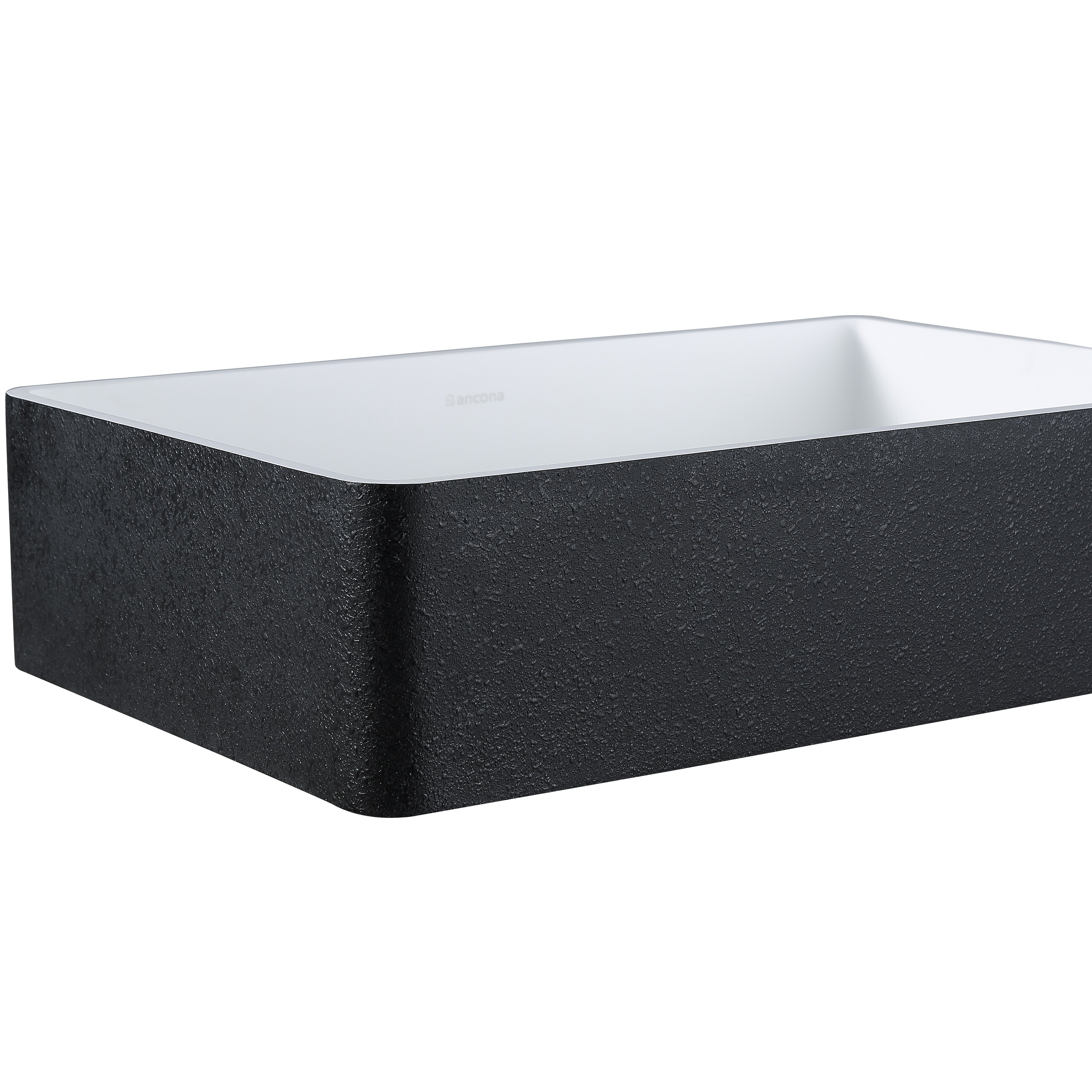 Ancona Holbrook Pure Stone Rectangular Bathroom Vessel Sink - Black & White - Modern Vanity Sink for Bathroom Remodel, Powder Room, or Luxury Master Bath