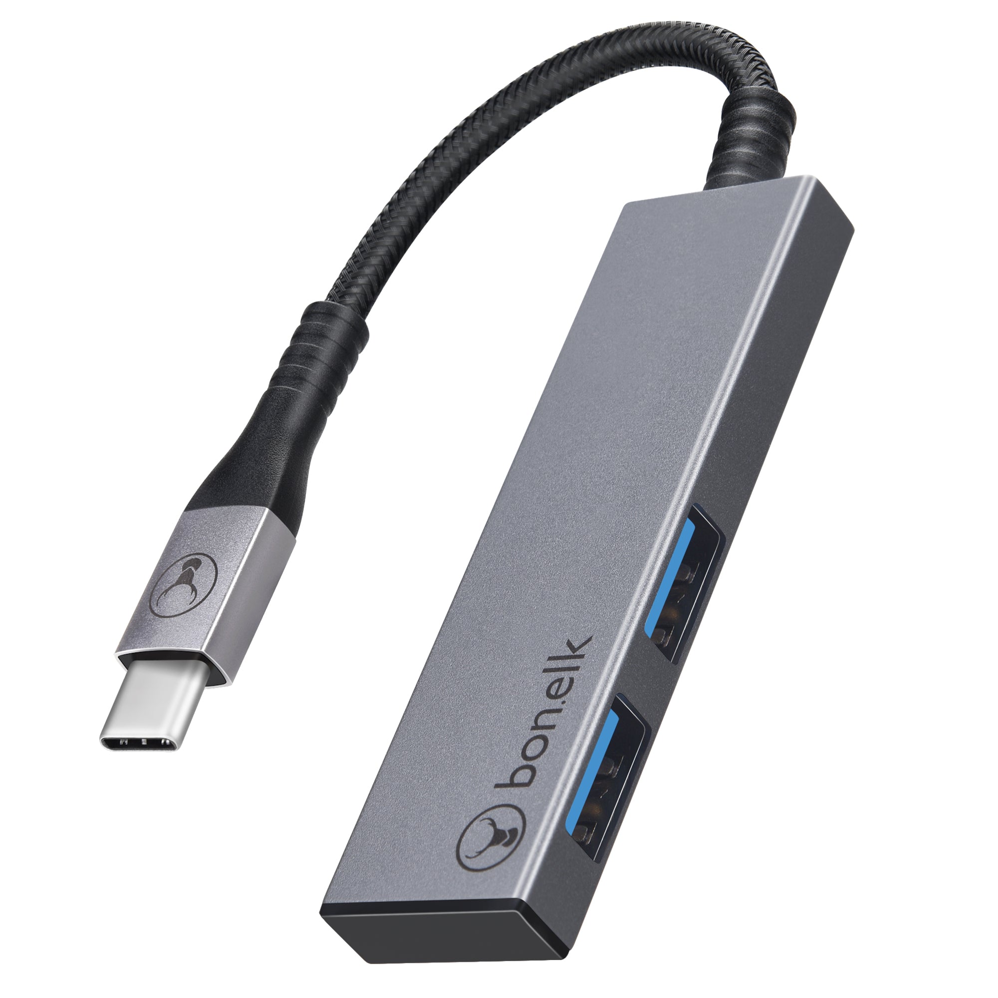 Bonelk Long Life Series USB C to 2 Port USB 3.0 Slim Hub Adapter - Space Grey | High-Speed Data Transfer for MacBook, iPad Pro, Samsung Galaxy | Perfect for Office, Travel & Home Use