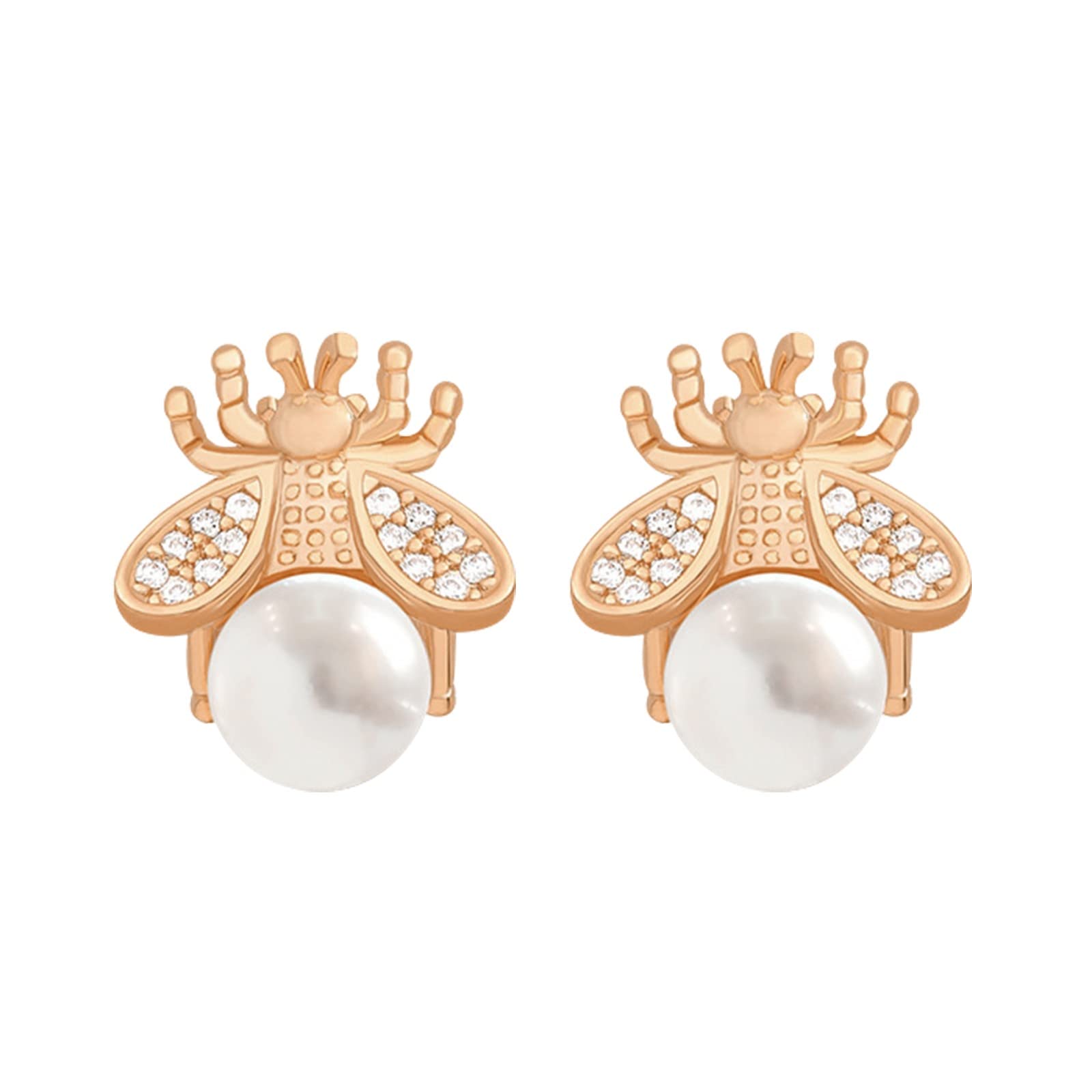 Small Bee Pearl Earrings for Women - Summer Fresh Alloy Imitation Pearl Animal Earrings (Multicolor) | Perfect for Casual Wear, Beach Outfits & Boho Style Accessories