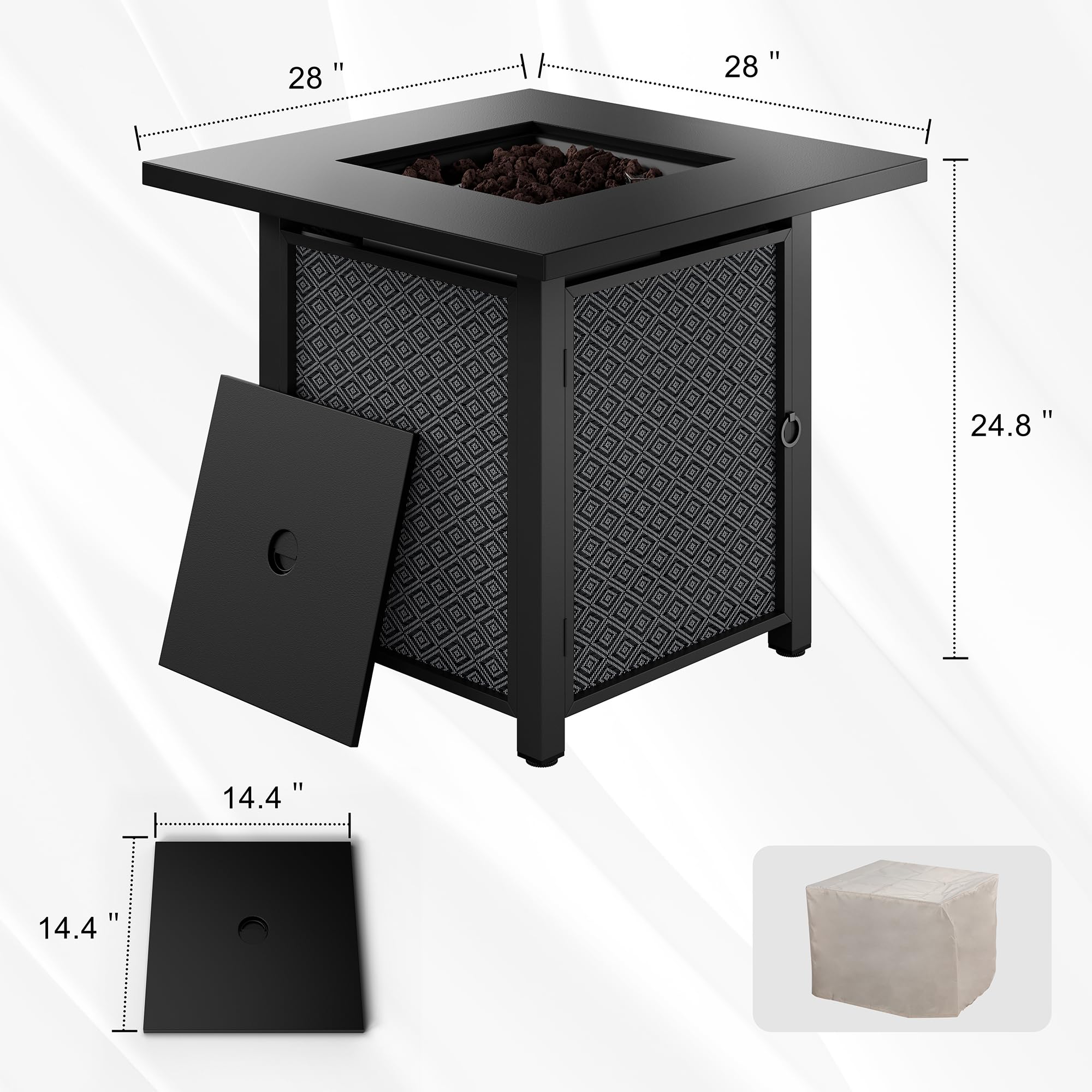 30 Inch Outdoor Propane Fire Pit Table with Removable Lid & Lava Rocks - 40,000 BTU Waterproof Cover - Durable Metal Frame - Perfect for Patio, Garden, Backyard & Camping (Grey)