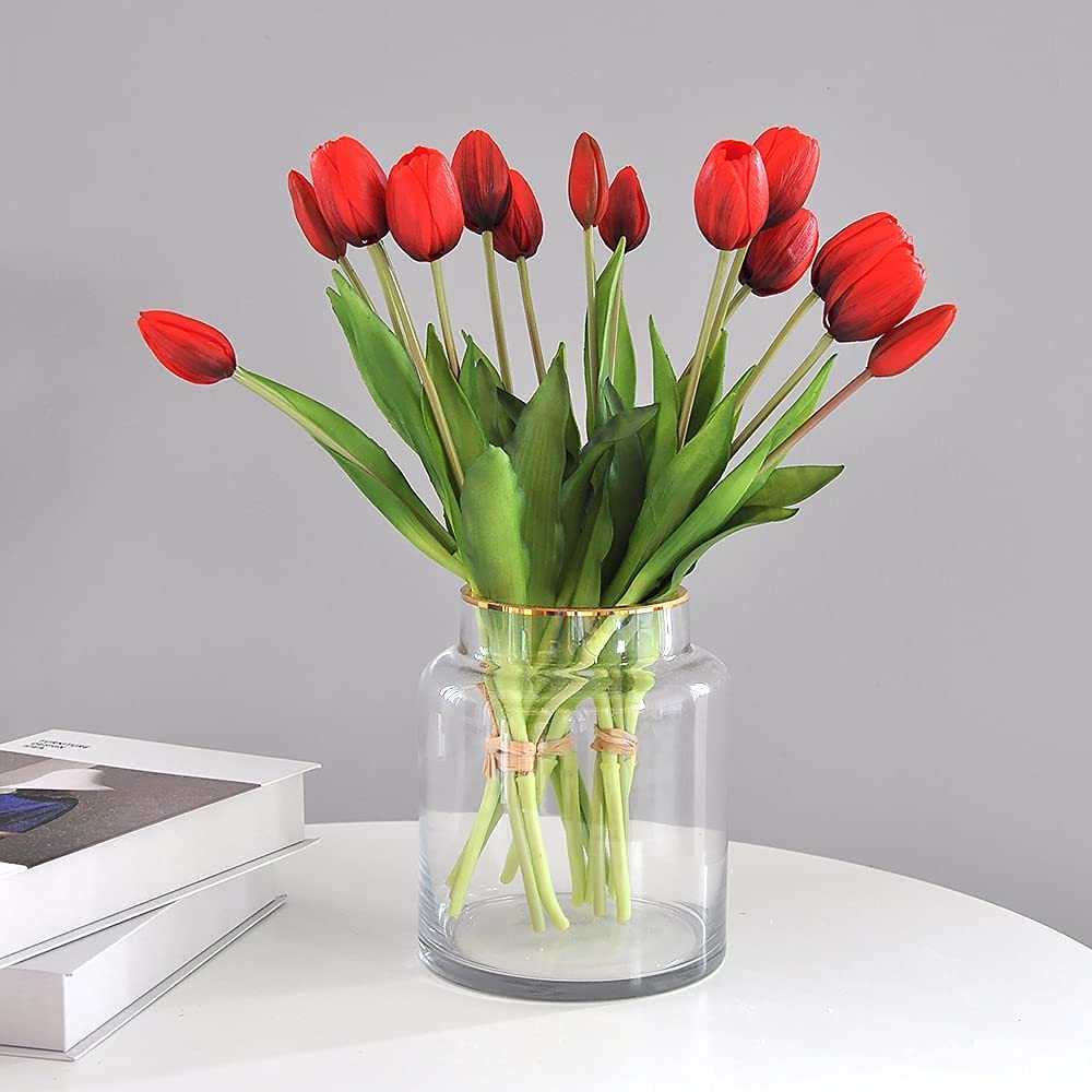 5PCS Real Touch Artificial Tulips - Black Red PVC Latex Flowers for Home Decor, Wedding Bouquet, Party Centerpieces & Garden Shop Display | Lifelike Fake Tulips for Year-Round Floral Arrangements