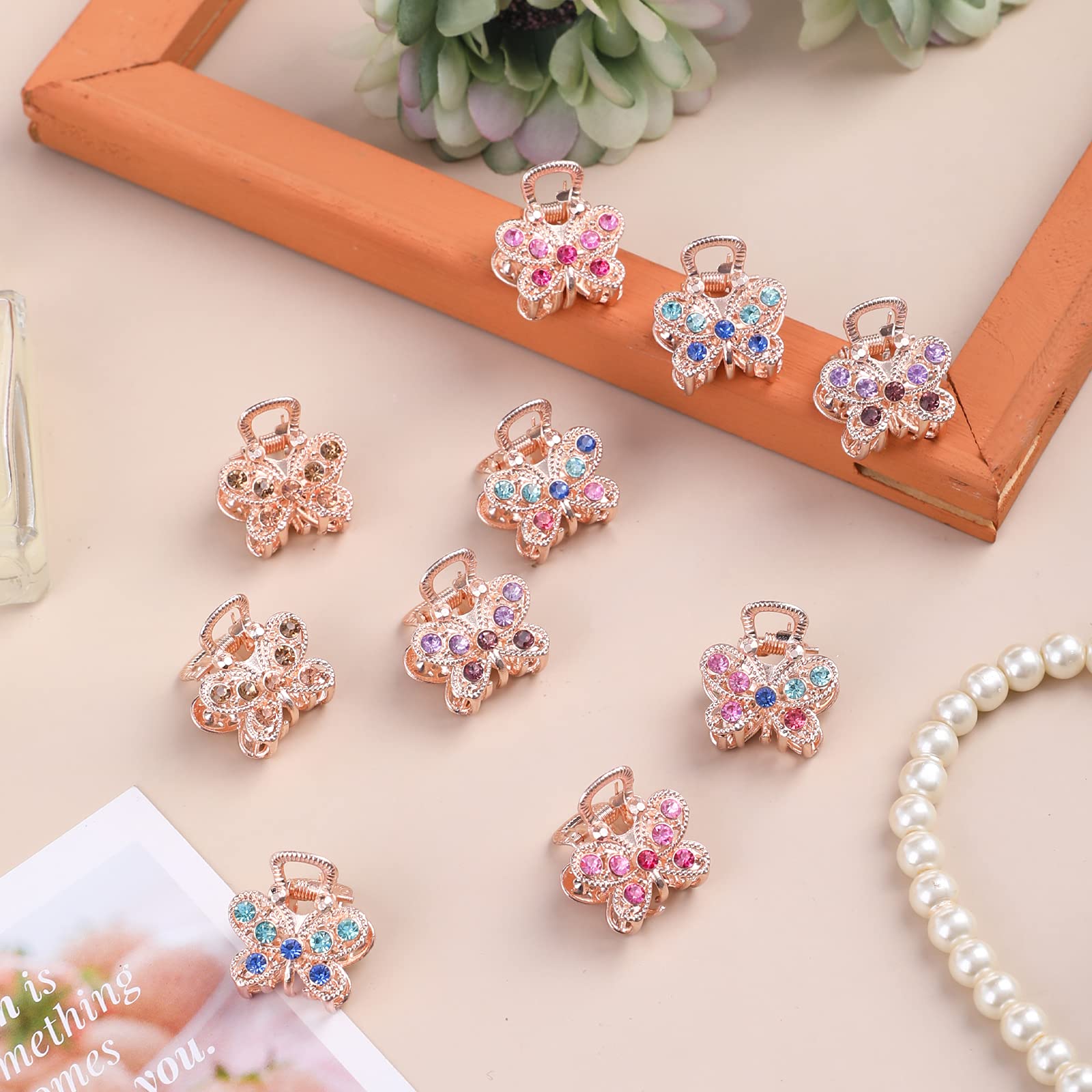 10PCS Rhinestone Hair Claw Clips - Crystal Metal No-Slip Hair Grips for Women & Girls | Mini Butterfly Bangs Clip & Bow Hair Claw | Perfect for Parties, Weddings, and Everyday Hairstyling