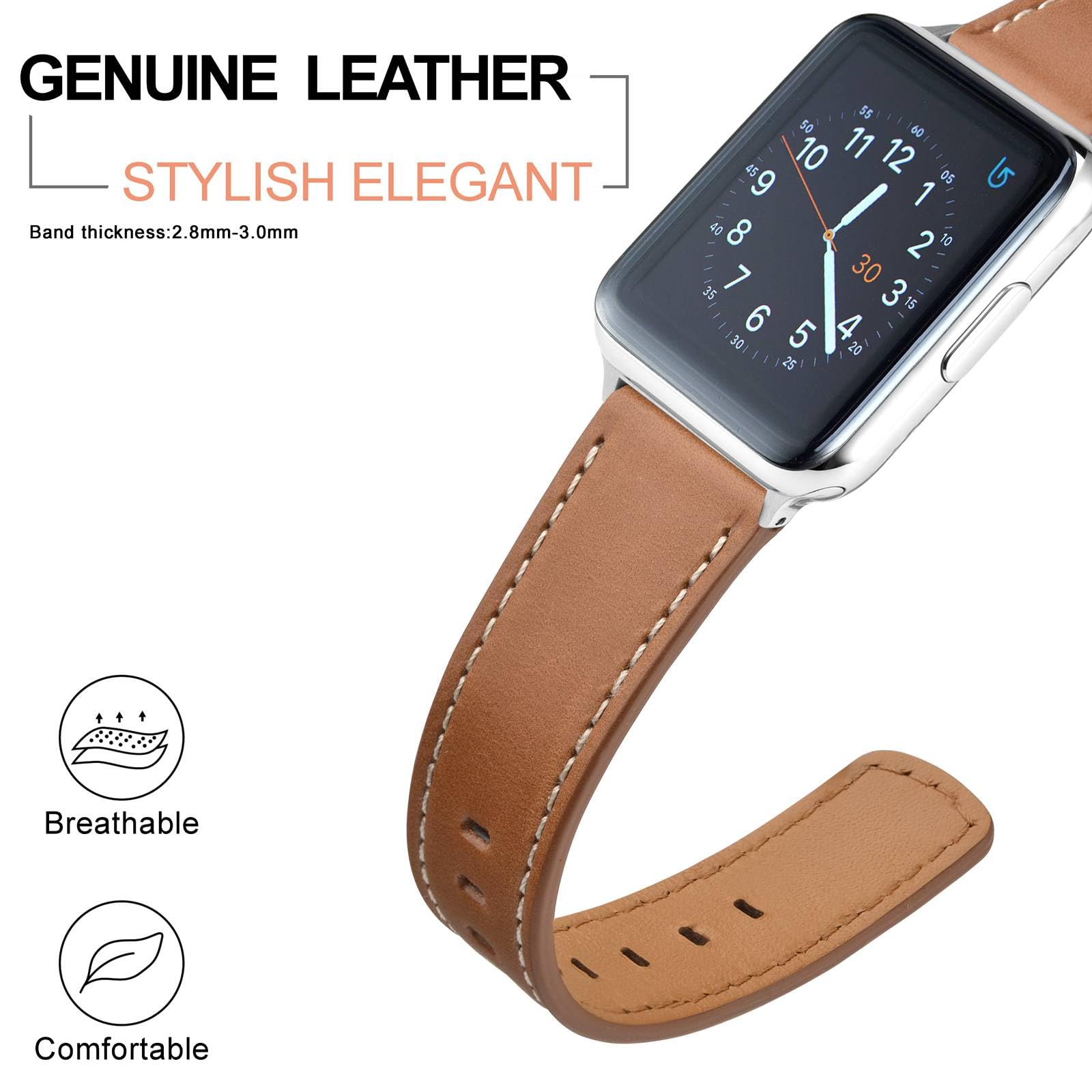 ANNEFIT 19mm Genuine Leather Watch Band with Gold Buckle - Quick Release Replacement Strap for Smartwatches (Gold Brown) | Perfect for Business, Casual & Formal Occasions