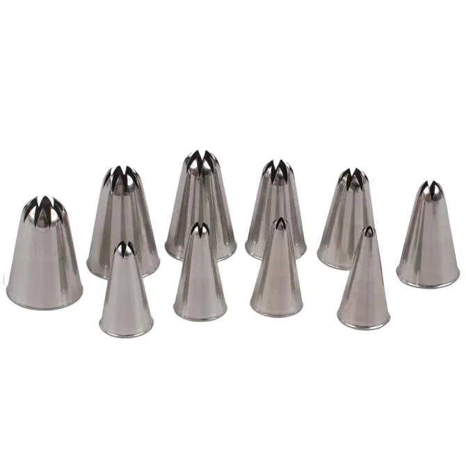 10-Piece Closed Star Pastry Tips Set for Cake Decorating, Cupcakes, and Cookies - Professional Baking Tools for Home Bakers