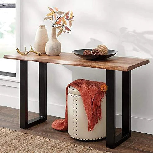 Gfine Solid Sheesham Wood & Iron Console Table - 86x38x76cm - Entryway Hallway Furniture for Home Decor