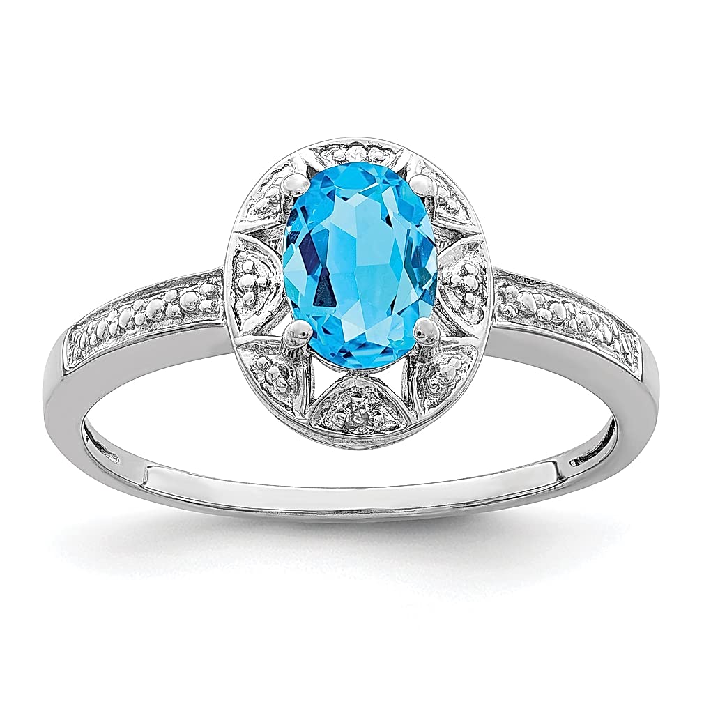 925 Sterling Silver Diamond & Blue Topaz Ring - December Birthstone Jewelry for Women, Elegant Gemstone Band Ring, Perfect Gift for Her | Ideal for Anniversaries, Engagements & Special Occasions