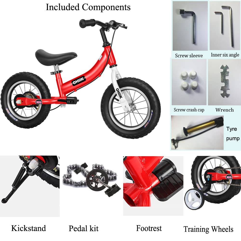 **2-in-1 Kids Balance Bike with Pedal Kit – 12, 14, 16 Inch Convertible Toddler Bike for Ages 2-7 – Includes Training Wheels & Brakes – Perfect for Learning to Ride Indoors & Outdoors**