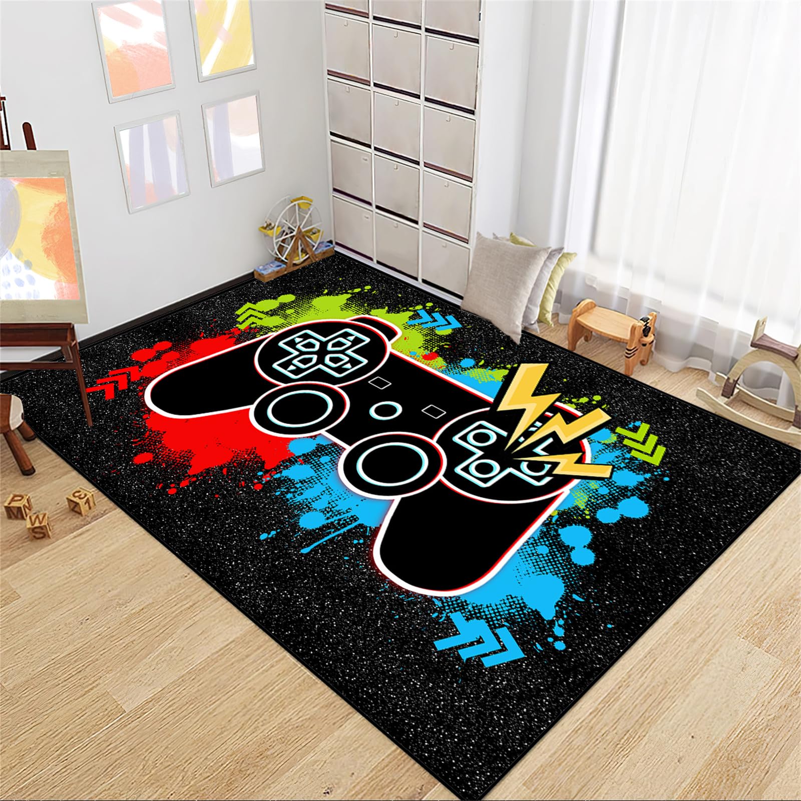 Gamer Rug for Boys Room - Video Game Themed Area Rug for Gaming Room Decor, Kids Bedroom Carpet (2'5''×4') - Perfect for Esports Lovers, Game Room Floor Mat & Teen Gamer Gift Idea