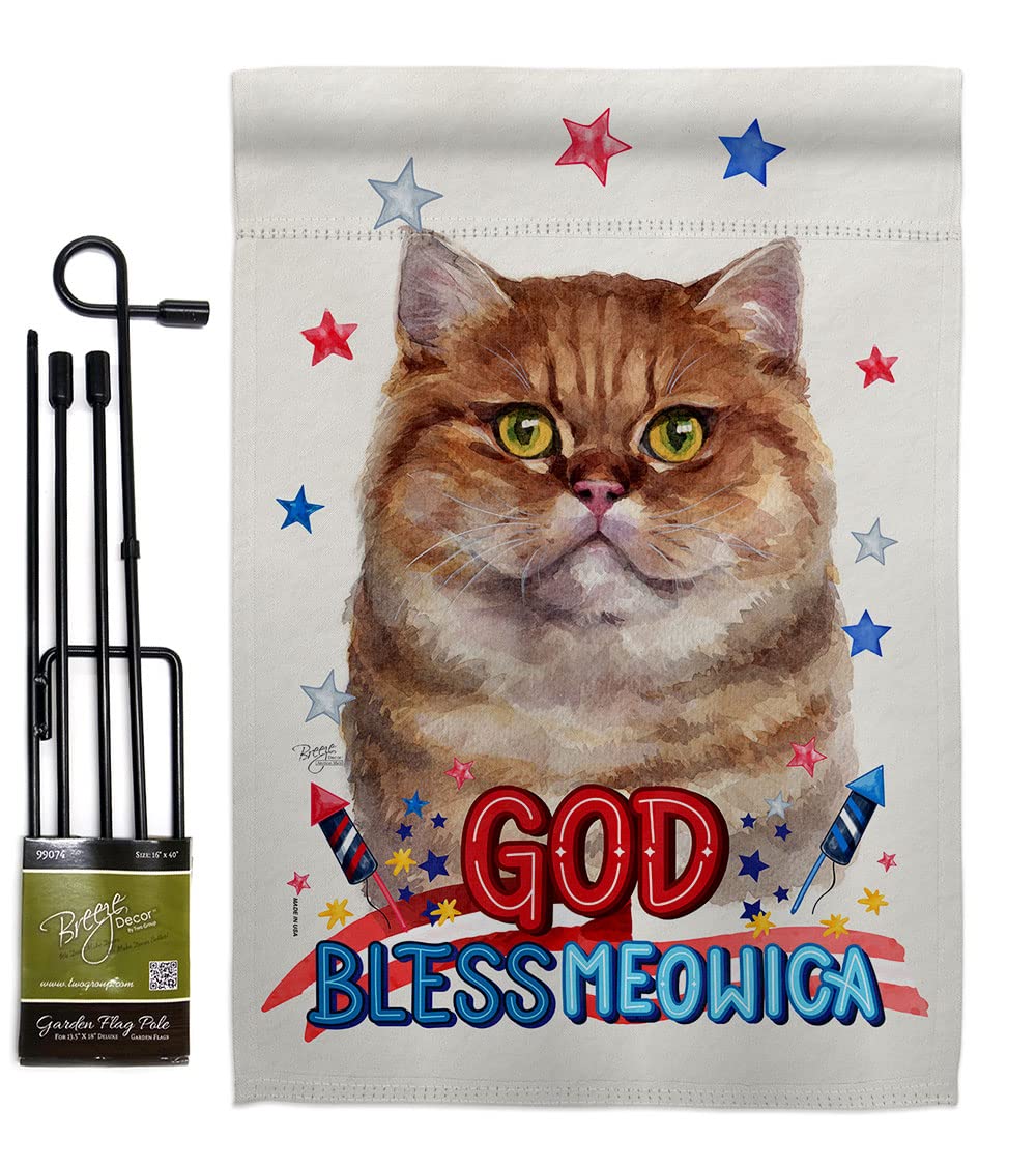 British Short Hair Cat Garden Flag Set - Double-Sided Patriotic Pet Decor for Yard & Home