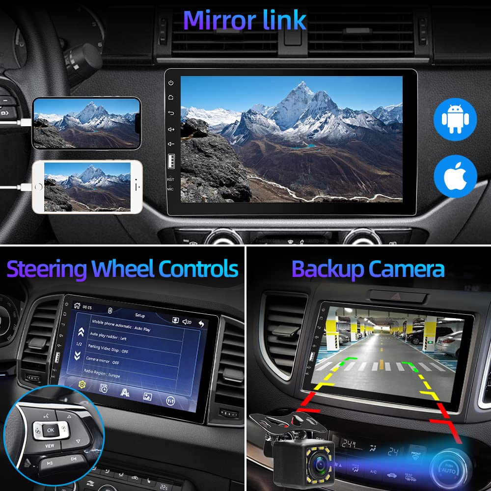 Upgraded 9 Inch Single Din Car Stereo Touchscreen Radio with Apple CarPlay, Bluetooth, Android Auto, MirrorLink - FM/USB/SD/AUX/Subwoofer Ports, Fast Charging, Backup Camera - Perfect for Hands-Free Calling, Music Streaming & Safe Driving in Your Vehicle