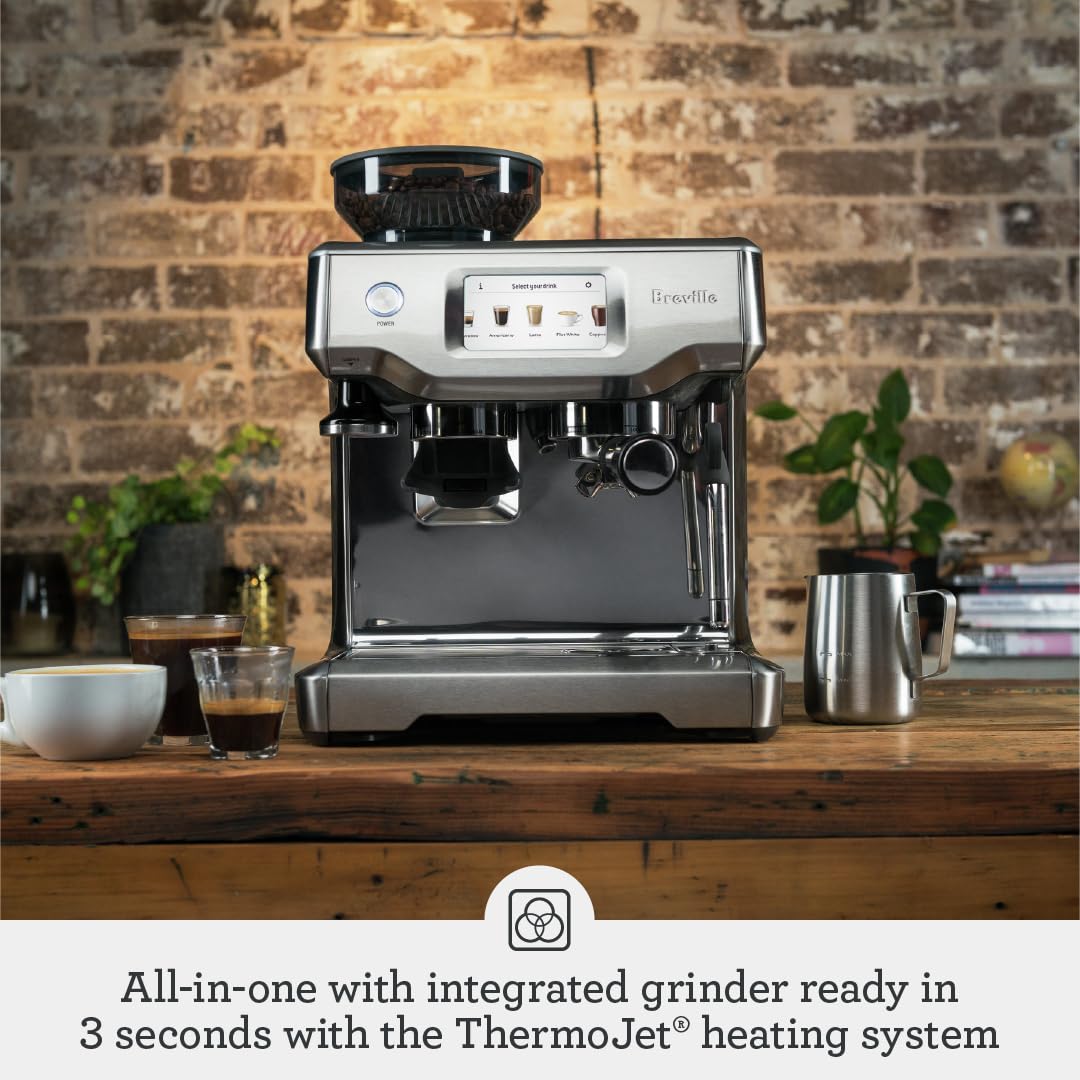 Breville BES880BSS Barista Touch Espresso Machine with Built-in Grinder & Auto Milk Frother - 15 Bar Pressure, Touchscreen Control, Fast Heat Up - Perfect for Home Baristas Making Lattes, Cappuccinos & Espresso Drinks - Brushed Stainless Steel Coffee Maker for Kitchen Countertops & Coffee Stations