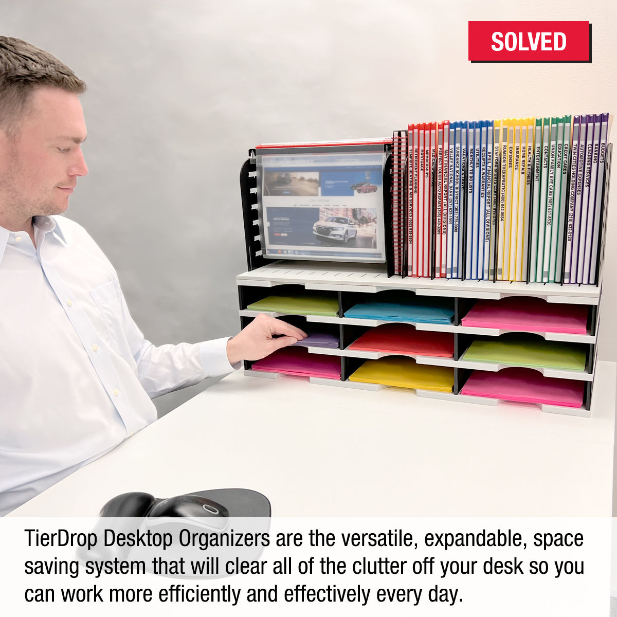 9-Tier Desktop Organizer with Vertical & Hanging File Topper - Space Saving Document Sorter for Files, Books, Binders - Perfect for Office, Home, Study & Workspace Organization