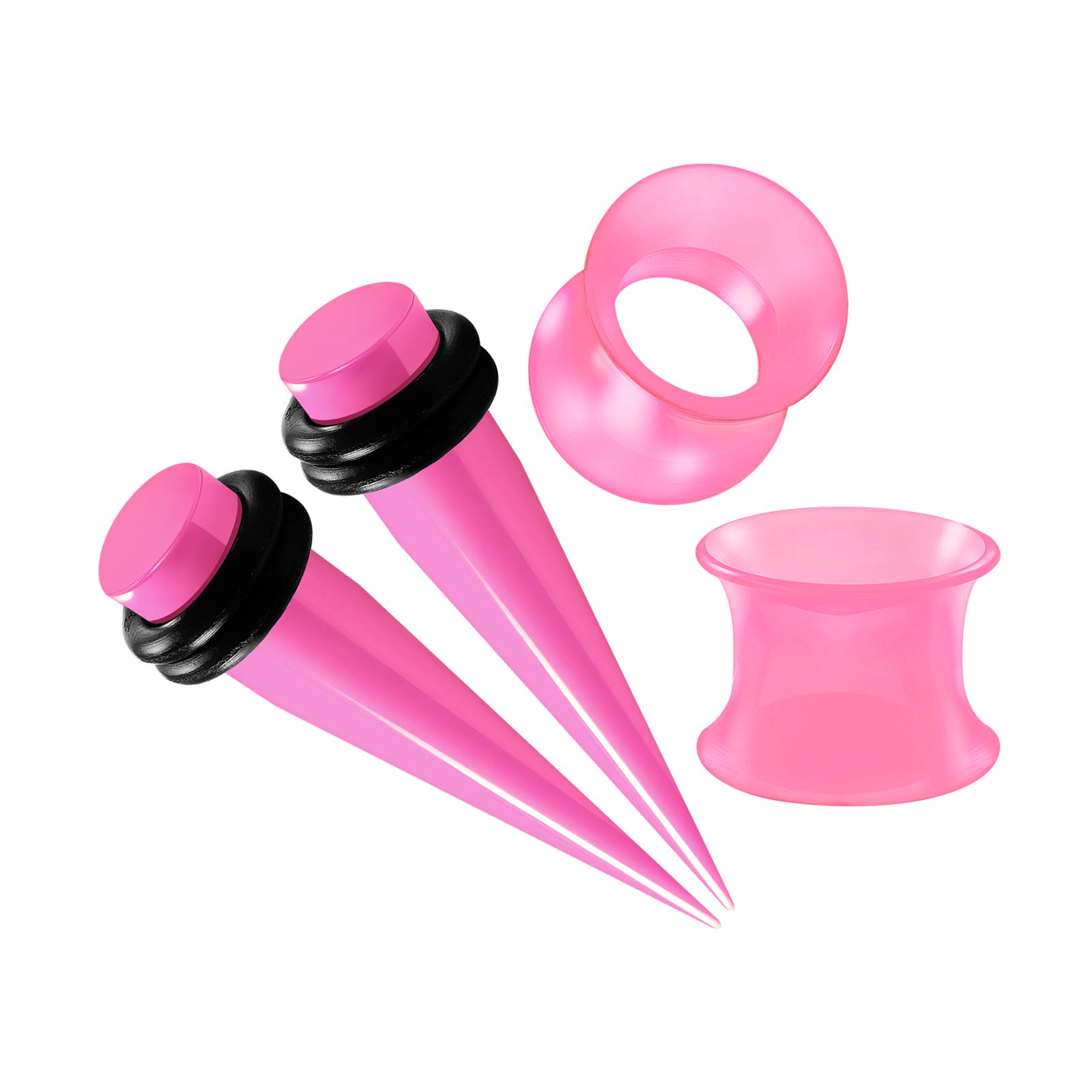2 Pairs Acrylic Taper Expander Silicone Double Flare Saddle Flesh Tunnel Ear Plugs - Ear Stretching Jewelry for Gauged Ears - Perfect for Body Piercing, Ear Lobe Stretching & Alternative Fashion Styles