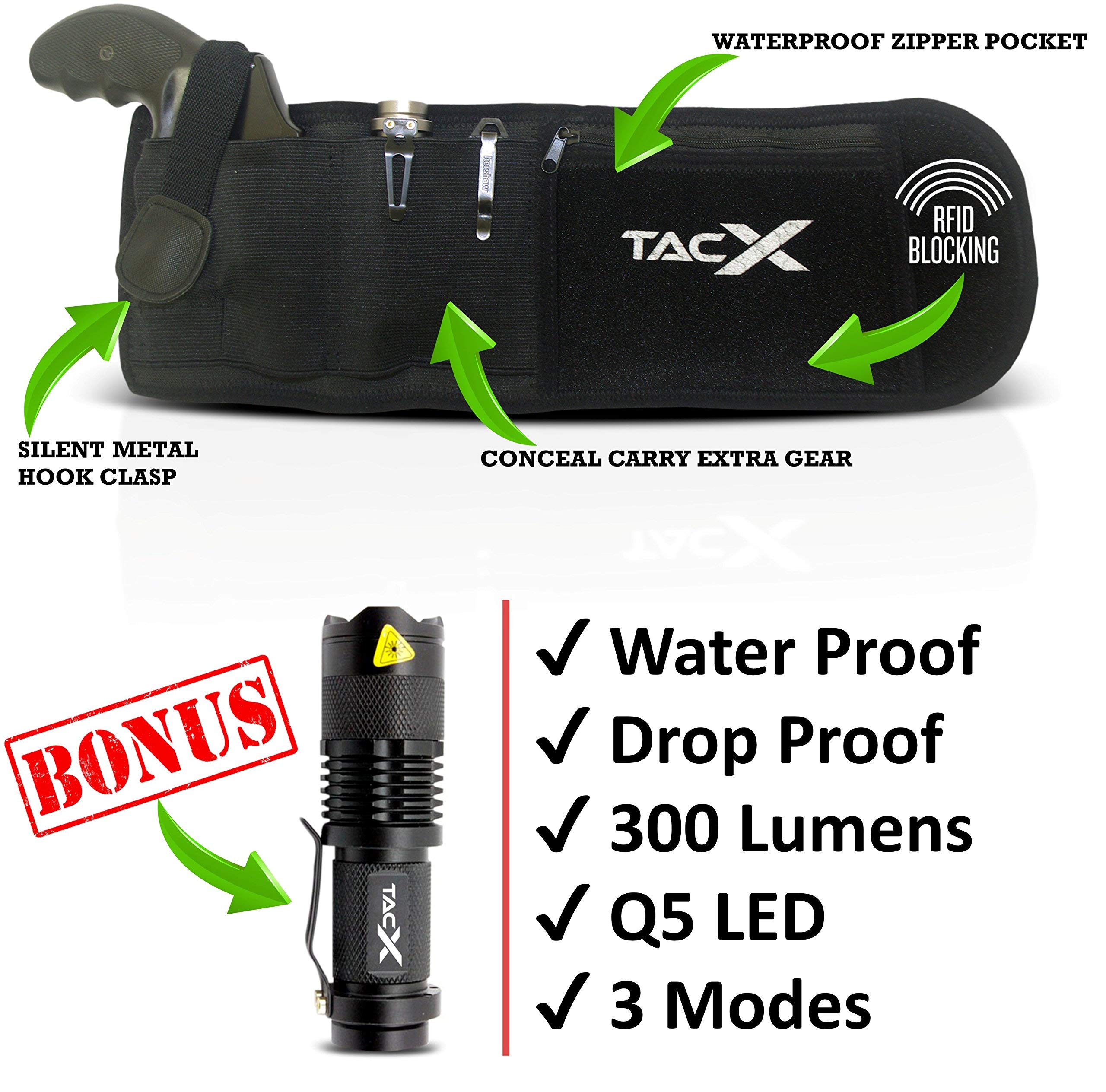 Concealed Carry Gun Holster for Right Hand - Belly Band with 2 Pack Gun Magnet | Comfortable & Secure Pistol Holder for Everyday Carry, Running, Hiking & Outdoor Activities