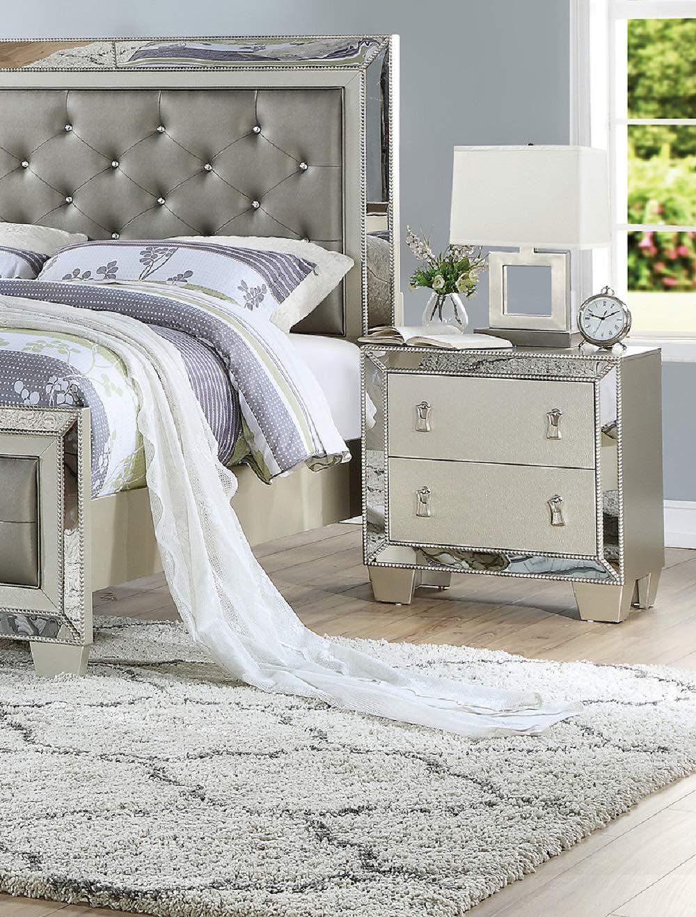 Simple Relax SR-PDEX-F4981 Modern Nightstand with Drawer, Silver Finish - Perfect for Bedroom, Living Room & Office Storage