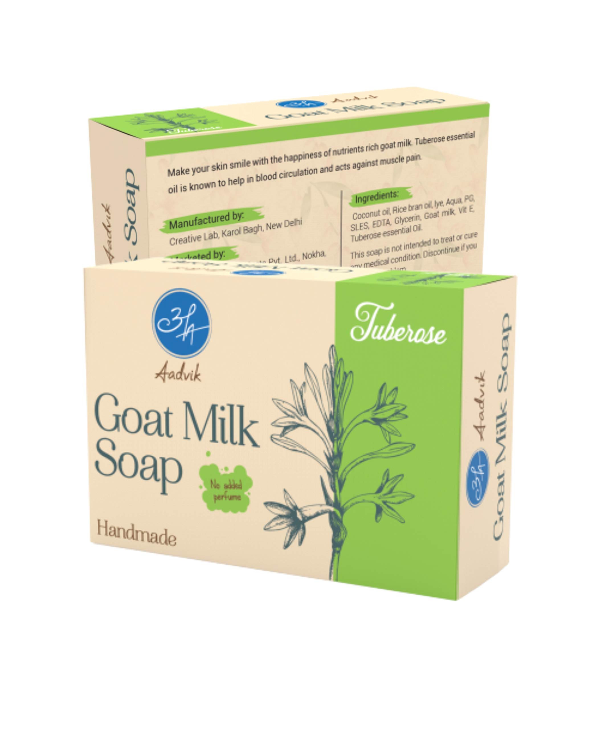 Aadvik Goat Milk Soap with Tuberose Fragrance - 100g Natural Handmade Soap for Sensitive Skin | Moisturizing & Gentle Cleansing | Perfect for Daily Use, Gifts & Spa Days