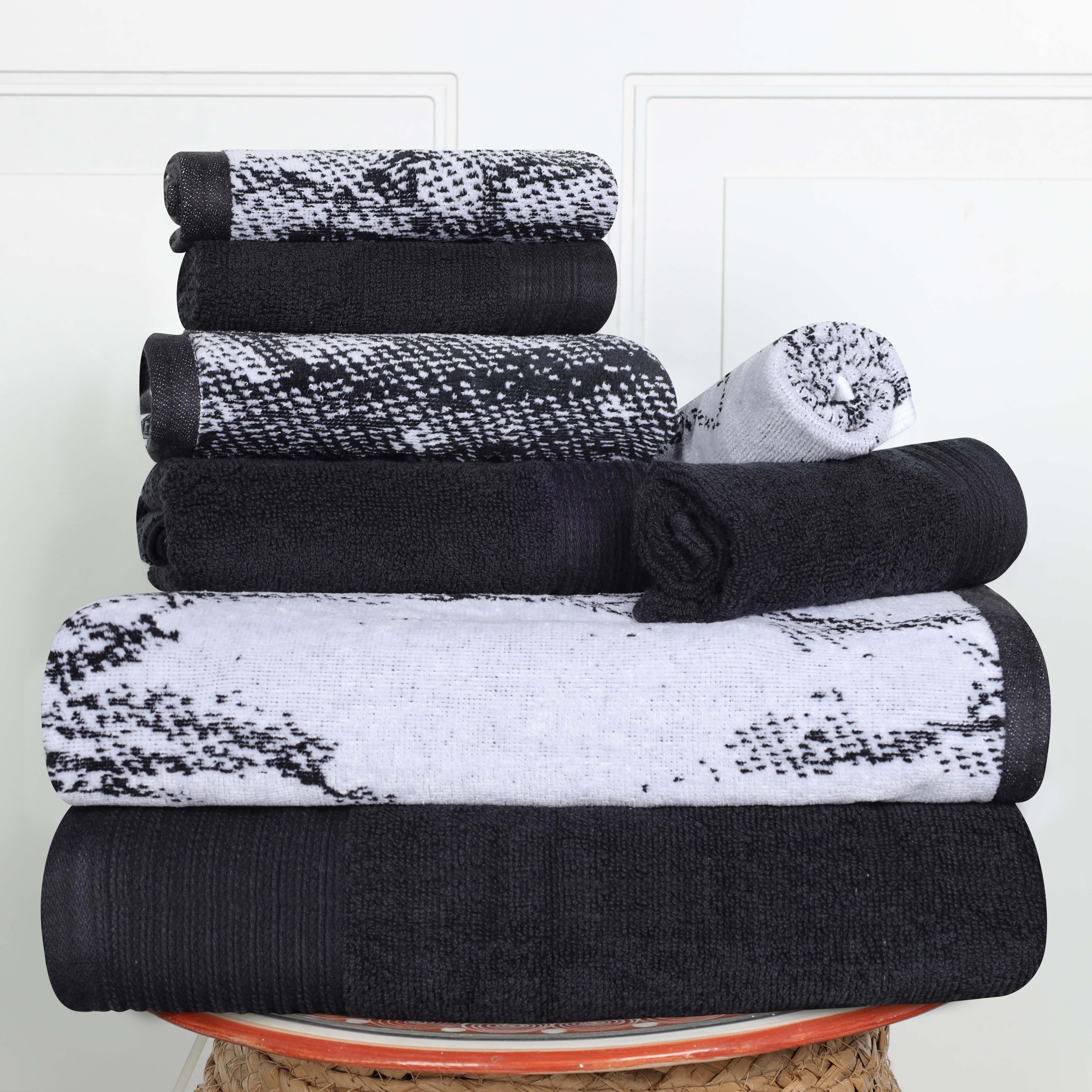 Premium Cotton Quick-Drying 8-Piece Towel Set - Solid & Marble Patterns for Bath, Beach, Gym, and Spa | Ultra Absorbent Luxury Bath Towels