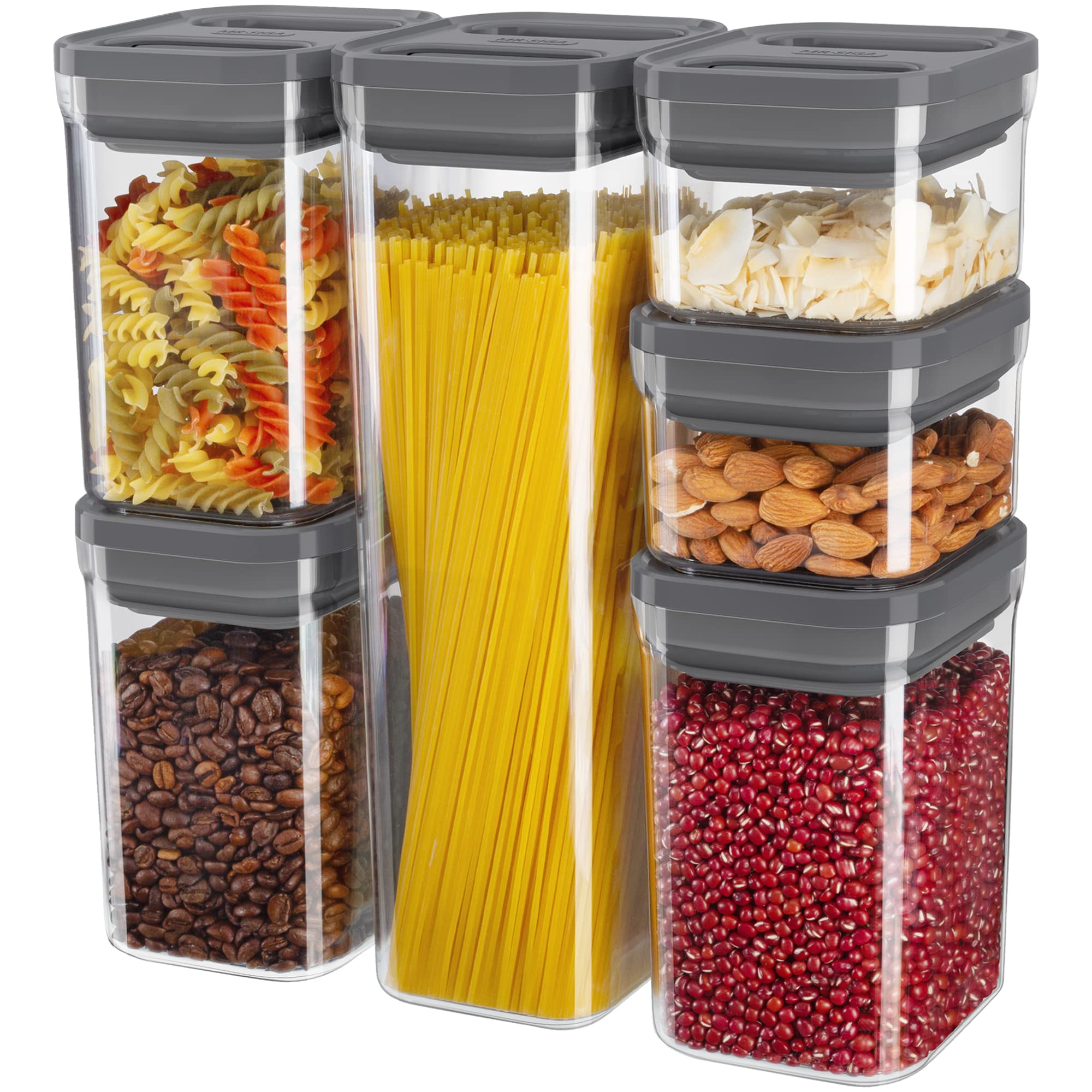 MR.SIGA 6-Piece Airtight Food Storage Container Set - BPA-Free Kitchen Pantry Organization Canisters for Cereal, Pasta, Spaghetti & Dry Goods | One-Handed Operation | Space-Saving Stackable Design | Ideal for Pantry, Kitchen & Meal Prep Organization