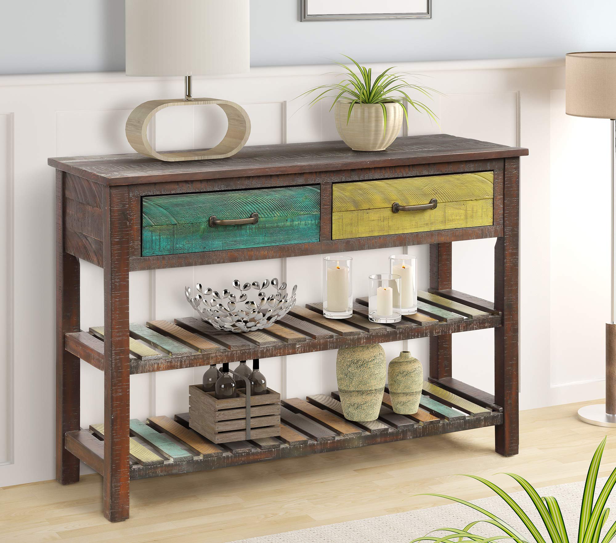 Modern Console Table with Drawers & 2-Tier Shelves - Entryway Sofa Table, Hallway Sideboard for Living Room, Bathroom & Home Decor (Colorful) | Perfect for Small Spaces, Apartment Entryways & Stylish Storage Solutions