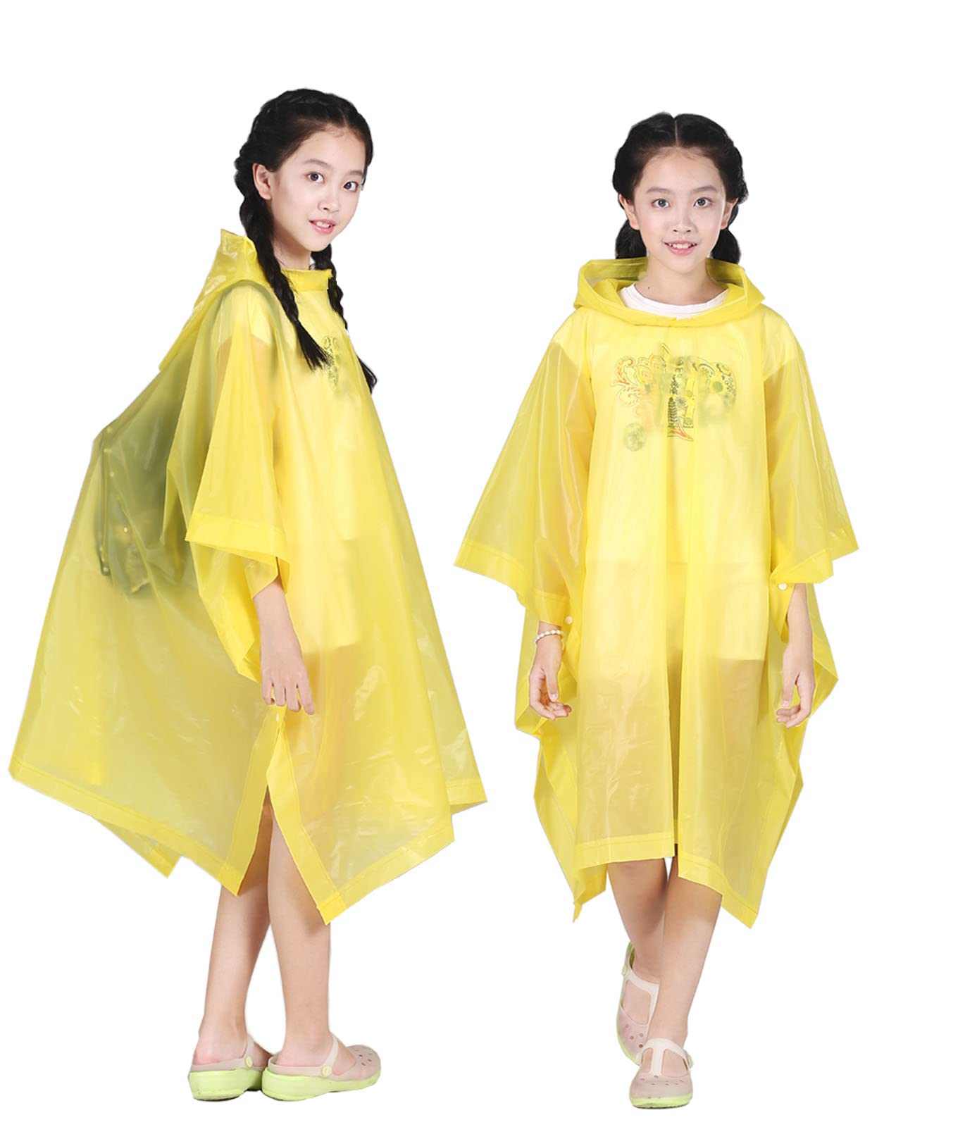 HLKZONE Kids Rain Poncho 2 Pack - Reusable EVA Raincoat for Boys & Girls Ages 6-13, Lightweight Waterproof Jacket for Outdoor Play, Camping & School Activities