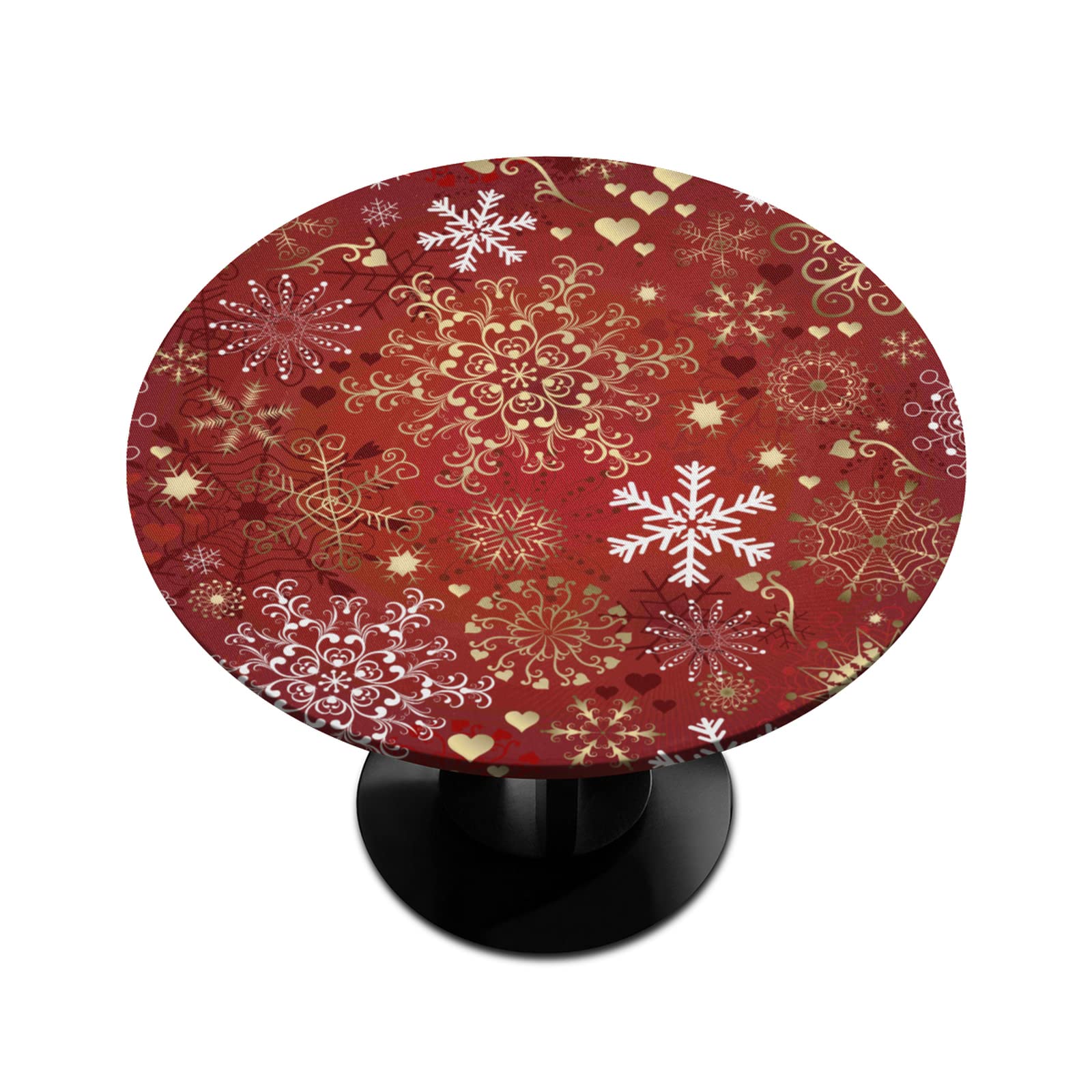 Christmas Red Snowflakes Round Elastic Tablecloth - Waterproof & Wipeable Xmas Winter Fitted Table Cover for Dining, Kitchen, Party (36