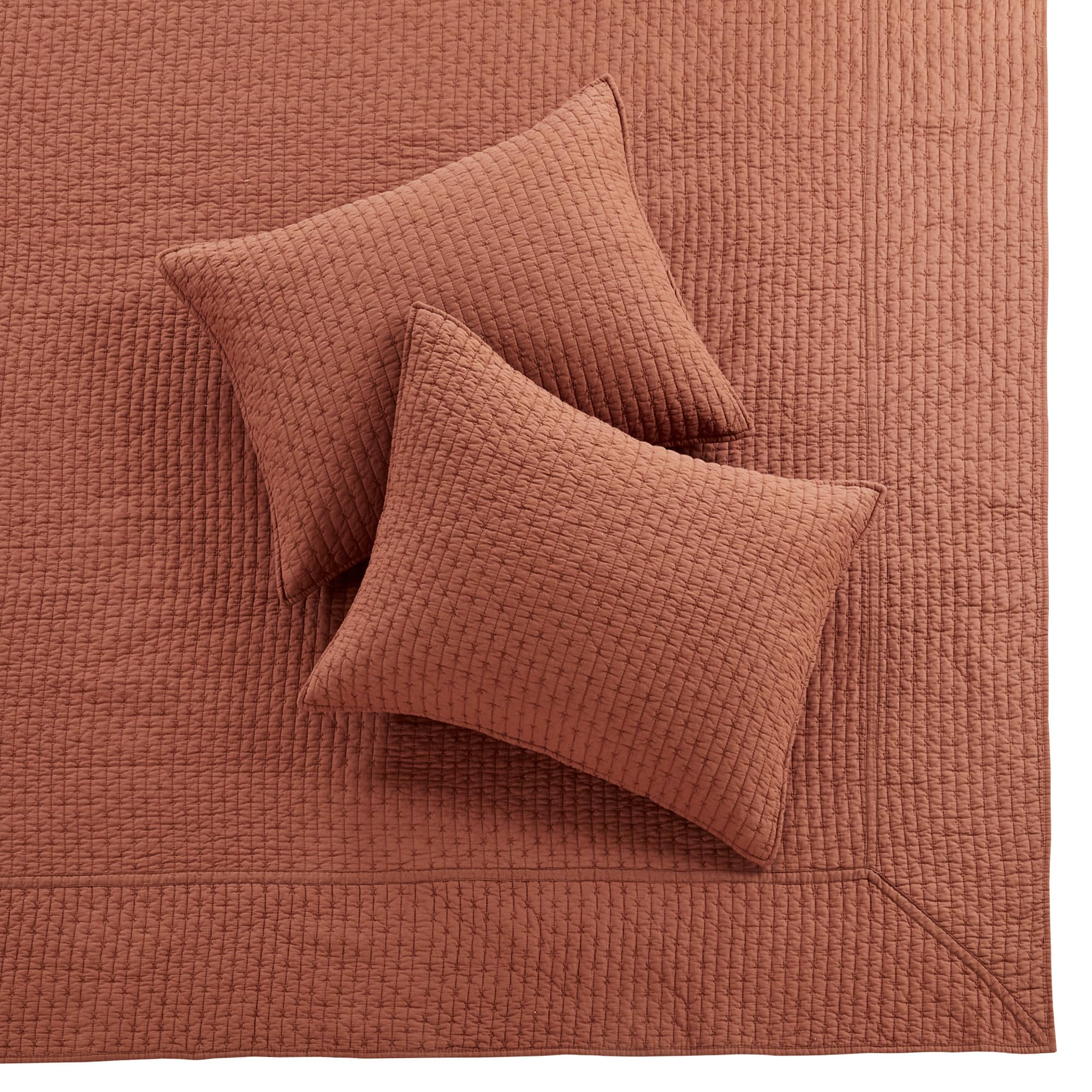 Levtex Home King Size Cross Stitch Adobe Quilted Bedspread Set with 2 Shams - 120x104 Inch Cotton Bed Cover - Perfect for Master Bedroom, Guest Room & Farmhouse Decor