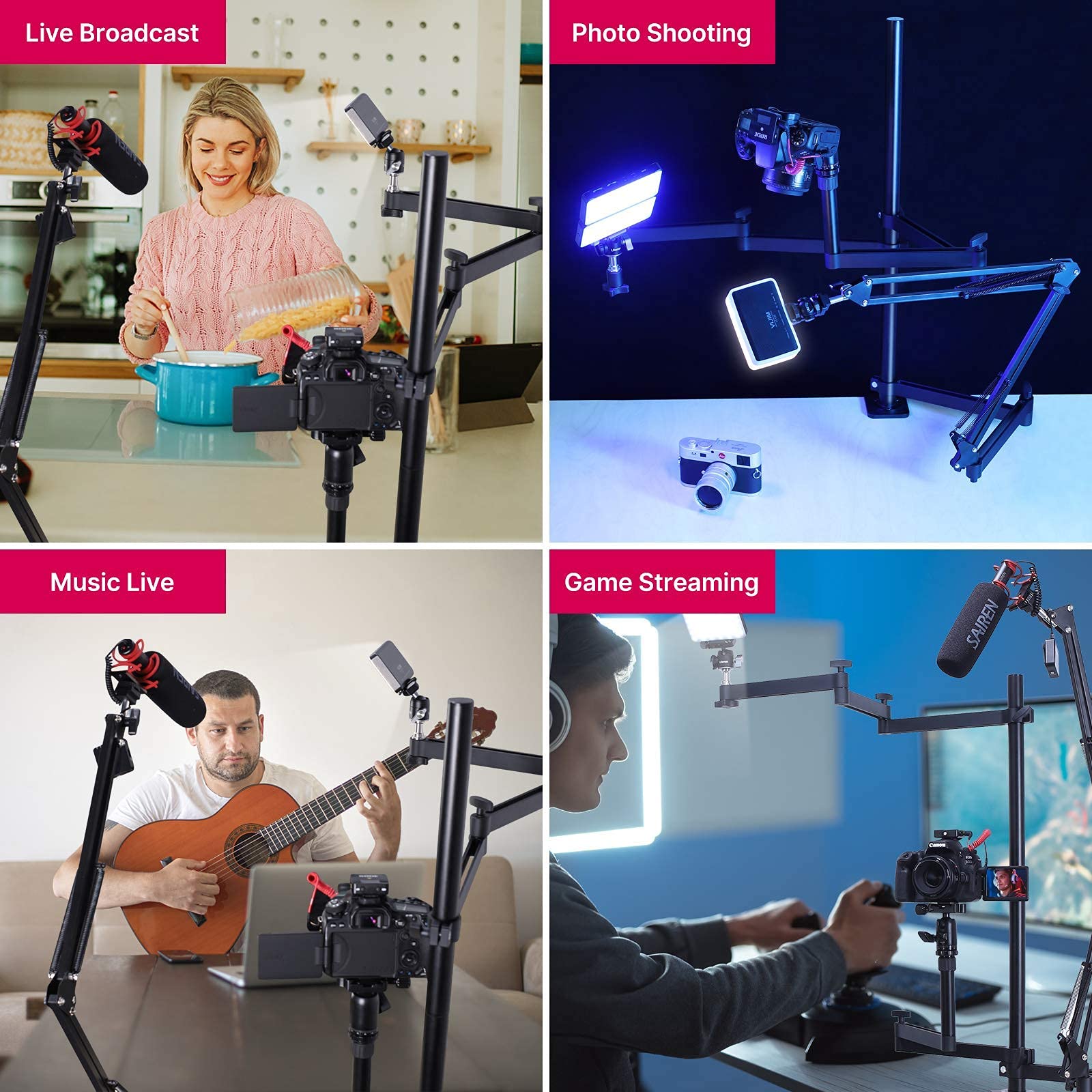 VIJIM LS11 Camera Desk Mount with Auxiliary Holding Arm + ULANZI Flexible Desk Mount Stand - Perfect for Live Streaming, Vlogging & Video Conferencing