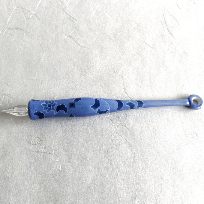 Imari Yaki Japanese Glass Dip Pen - Blue Flower Pattern Handmade Calligraphy Pen for Ink Writing & Art | Perfect for Lettering, Sketching, and Gift Giving