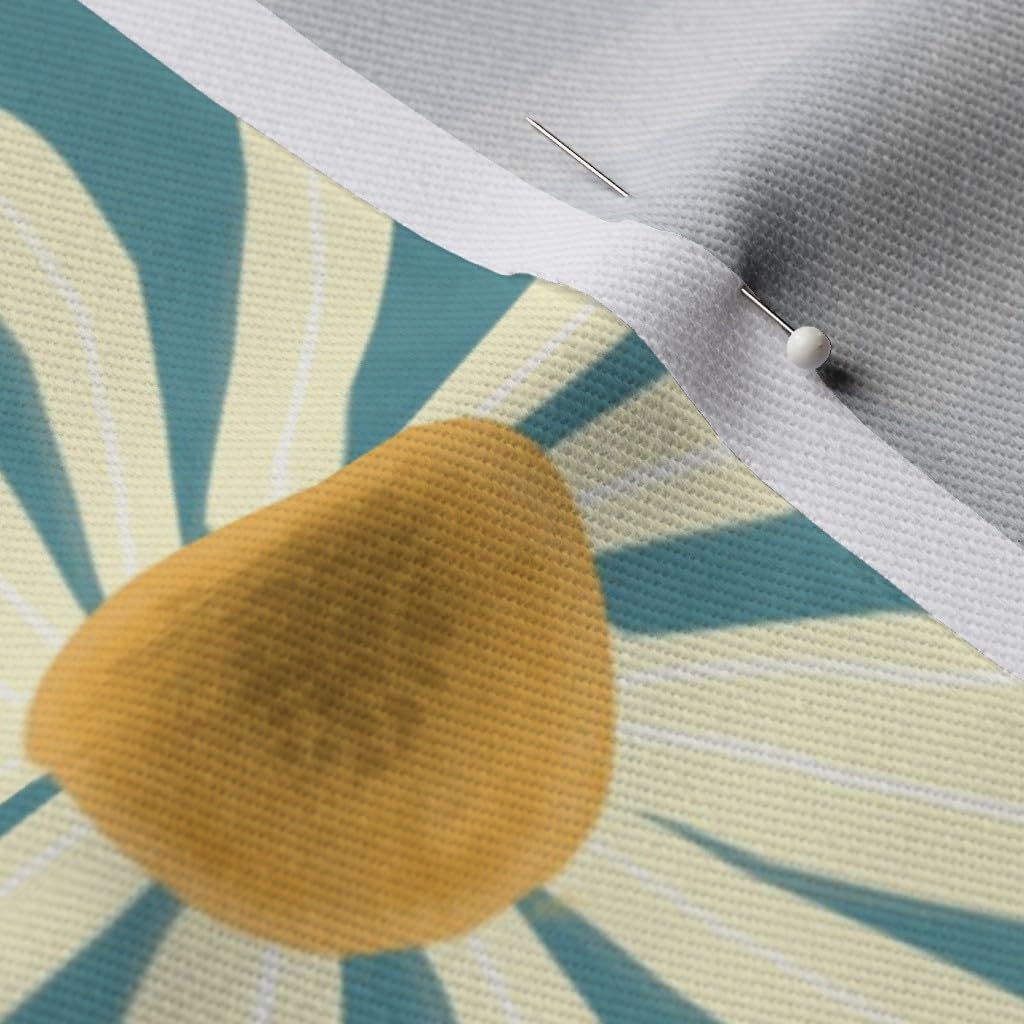 Spring Daisy Cream Blue Yellow Modern Floral Print Denim Fabric by The Yard - Botanical Garden Ivory Pattern for Apparel, Home Decor & Upholstery | Perfect for DIY Dresses, Curtains & Throw Pillows