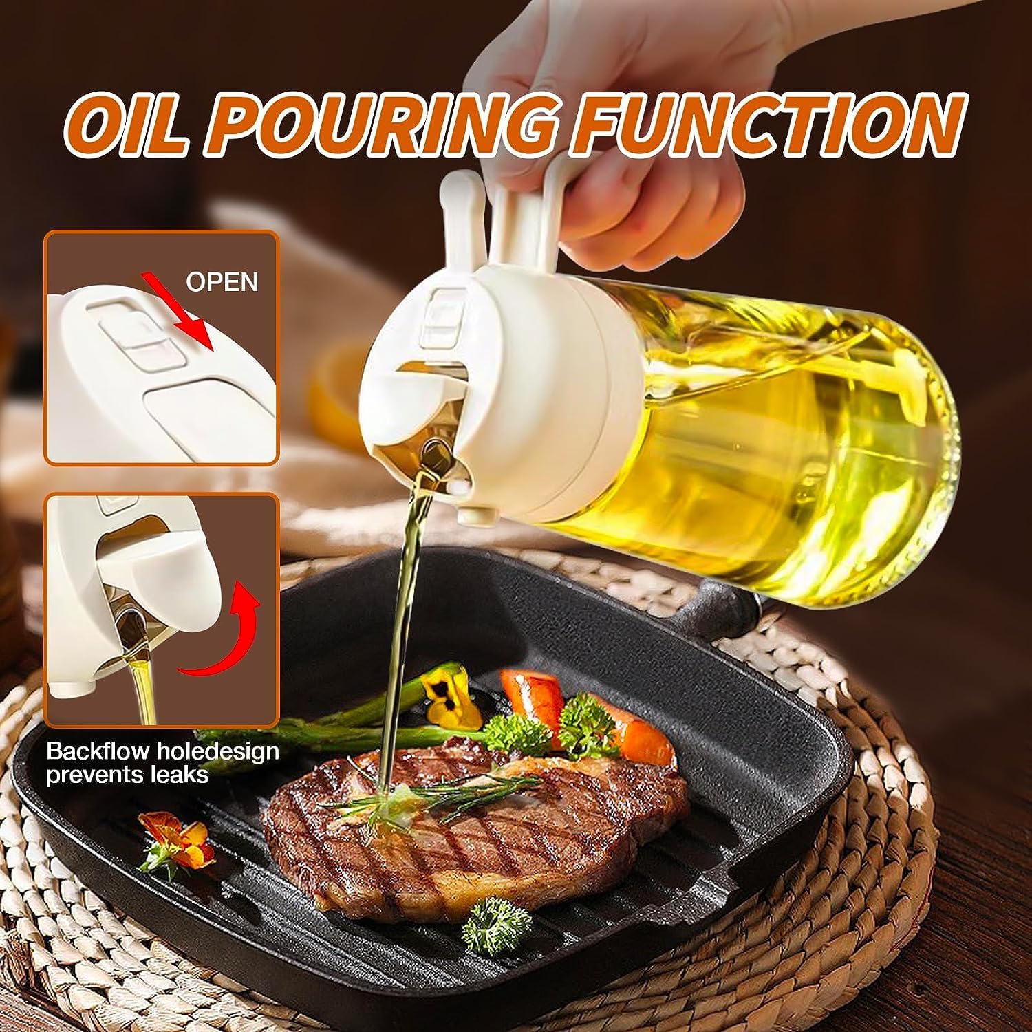 DECRUZ 2-in-1 Oil Sprayer & Dispenser 500ml - Perfect for Cooking, BBQ, Air Fryer & Salad