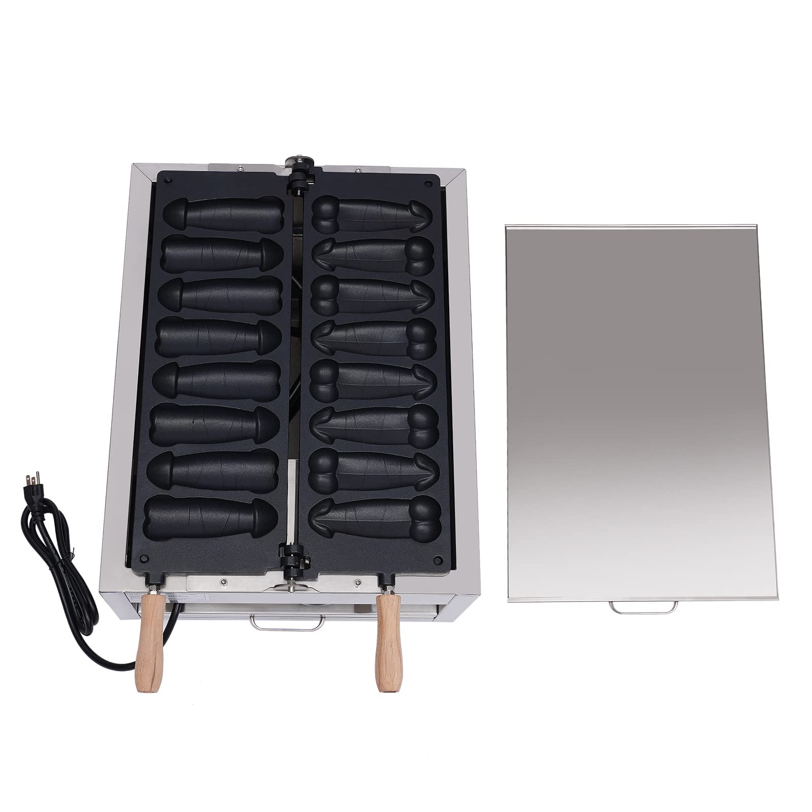8PCS Commercial Waffle Maker Machine - 2200W 110V Non-Stick Electric Waffle Stick Maker with Penis Shape Design - Perfect for Hot Dog Baker, Bakery, Restaurant & Home Breakfast (Silver & Black)