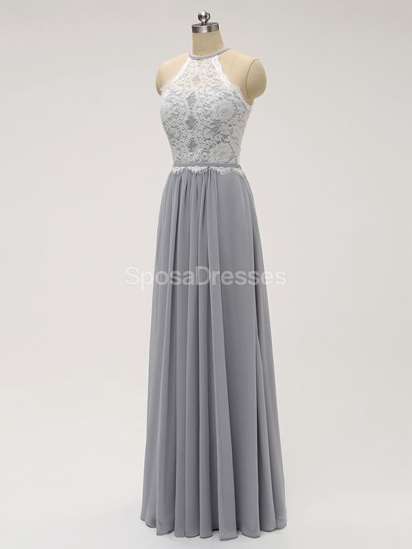 Elegant Halter Lace Long Chiffon Grey Bridesmaid Dress - WG583 | Perfect for Weddings, Formal Events & Special Occasions