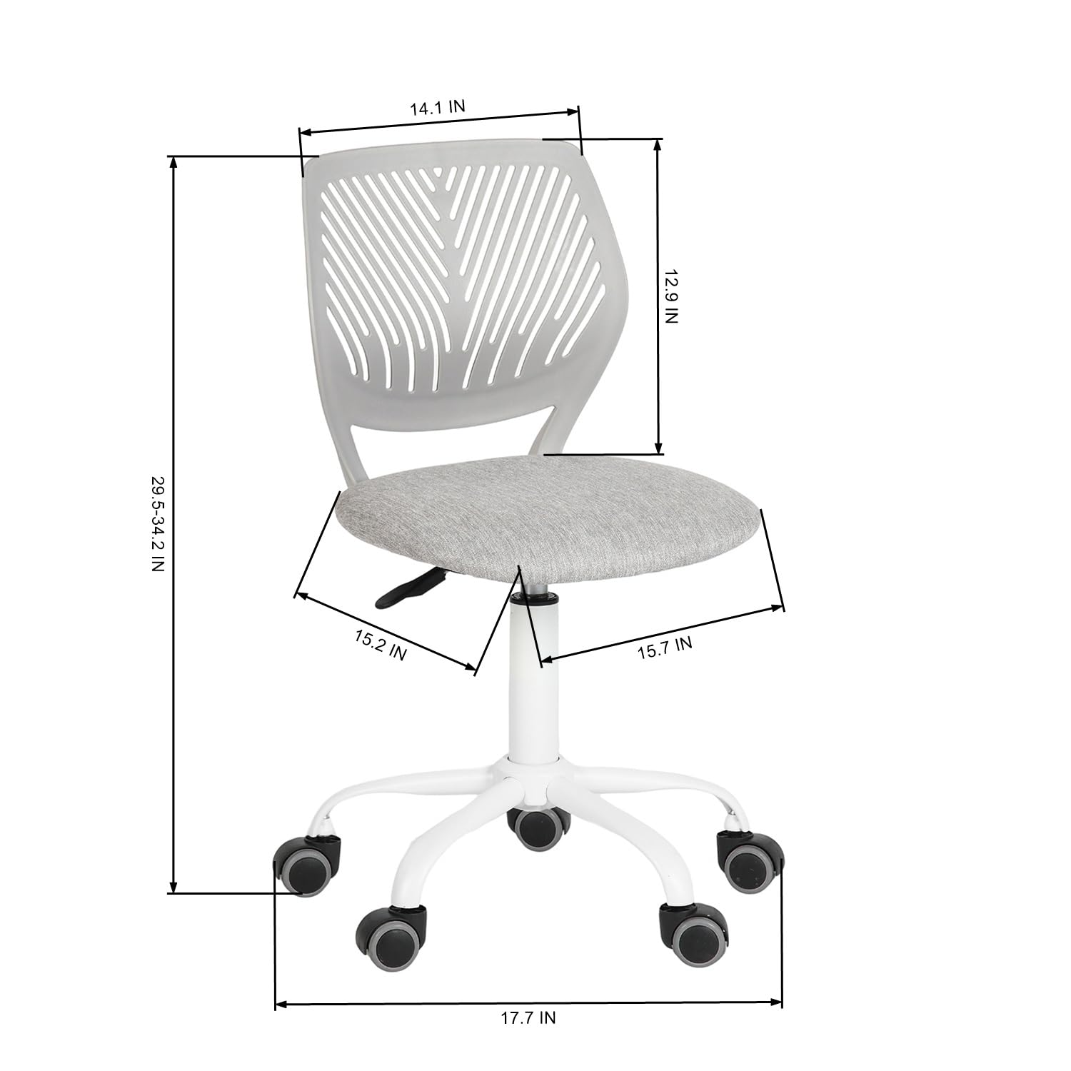 Adjustable Height Kids Computer Chair - Armless 360° Swivel Study Chair for Boys & Girls - Ergonomic Low-Back Task Chair for Home, Bedroom & School - Perfect for Online Learning, Gaming & Homework (Grey)