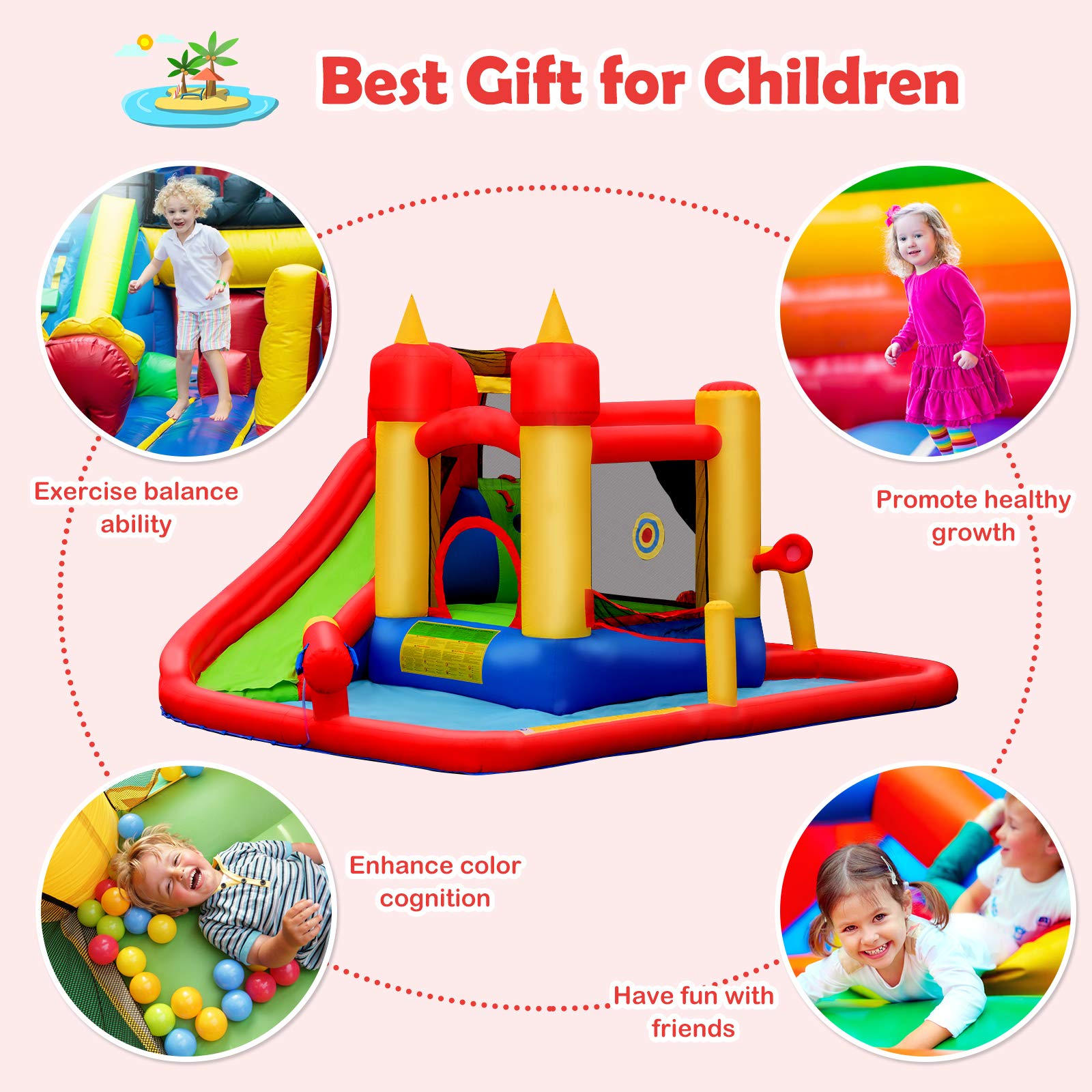 BOUNTECH Inflatable Water Slide & Bounce House Combo - 740W Blower, Splash Pool for Kids Outdoor Play | Wet/Dry Dual Use Backyard Water Park | Perfect for Birthday Parties, Summer Fun & Family Gatherings