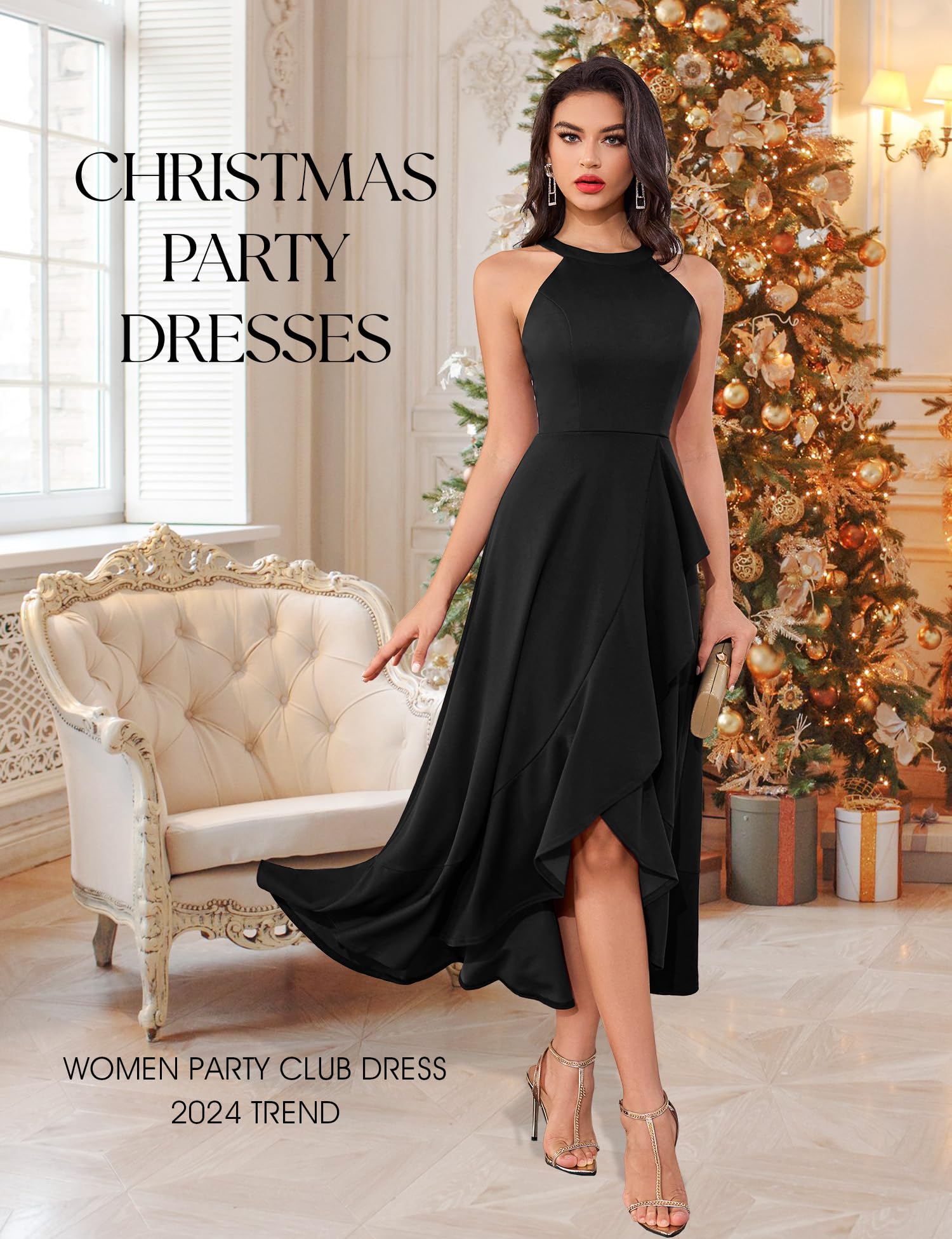 Elegant Women's Halter Neck Split Hem Long Party Dress - Formal Prom, Cocktail & Wedding Guest Maxi Dress for Special Occasions & Evening Events