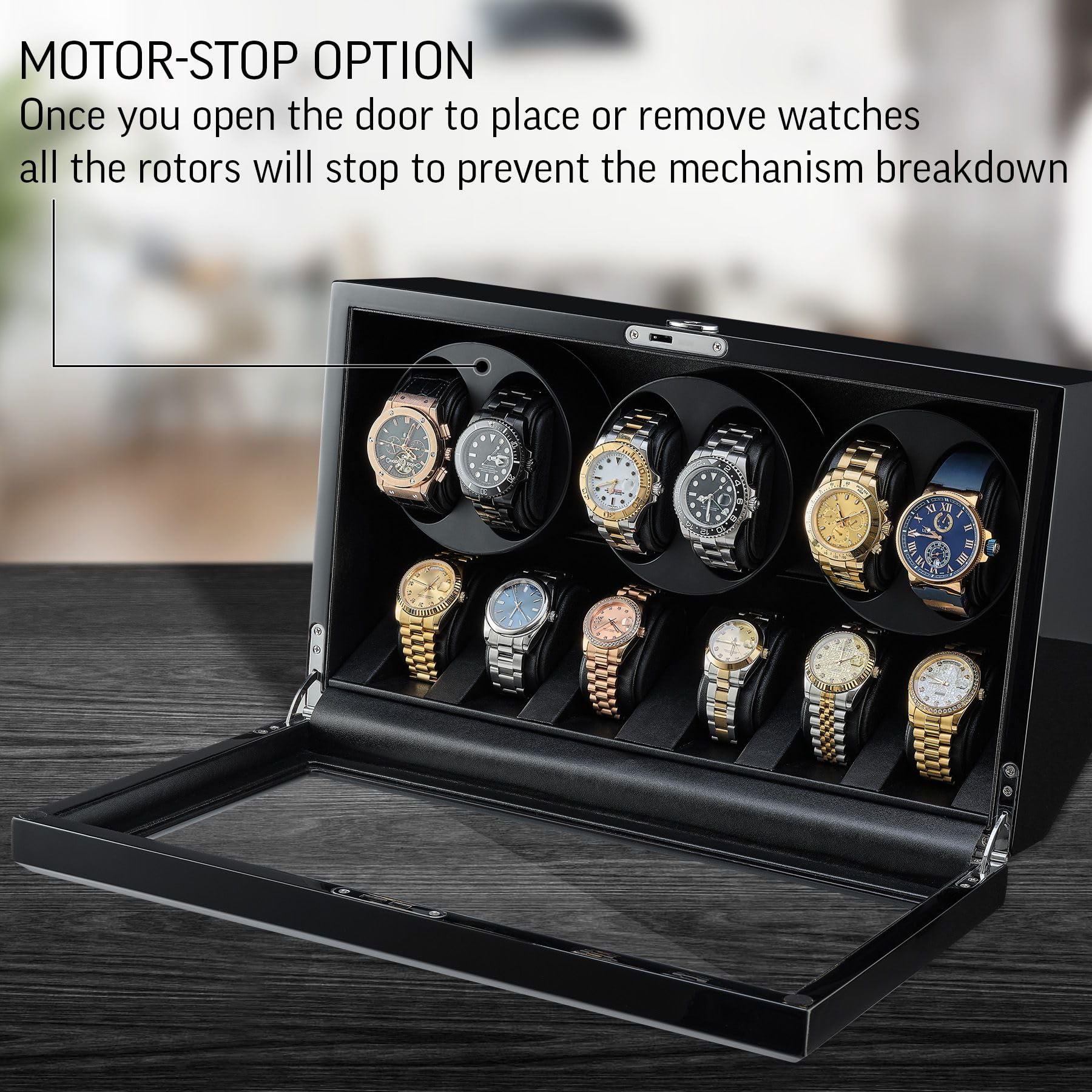 Premium TIMECUBE Watch Winder with 6 Storage Slots - Automatic Motor Stop, LED Display for Luxury Watch Collection | Perfect for Automatic Watches Storage & Display in Home or Office