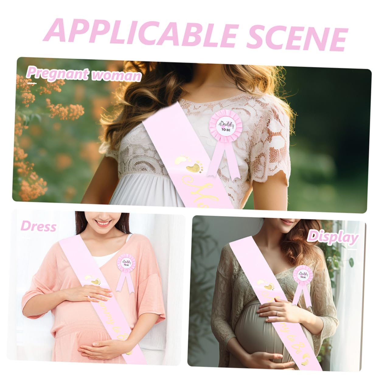 2 Sets Maternity Belt & Shower Badge Pins for Mom and Dad to Be - Comfortable Pregnancy Support & Gender Reveal Party Accessories - Perfect for Baby Showers, Maternity Photos, and Parenting Announcements