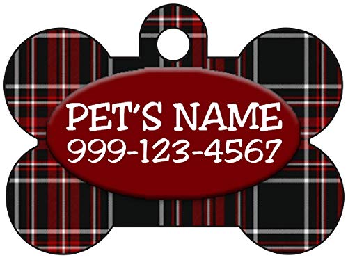 Custom Plaid Dog ID Tag - Personalized Pet Collar Accessory for Dogs & Cats