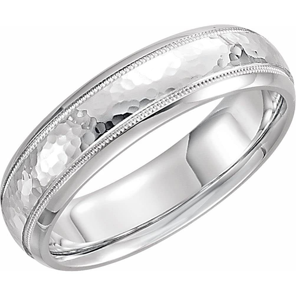 Bonyak Sterling Silver 5mm Half Round Hammer Finish Milgrain Wedding Band Ring Size 7.5 - Elegant Jewelry for Women, Perfect for Engagement, Anniversary & Special Occasions