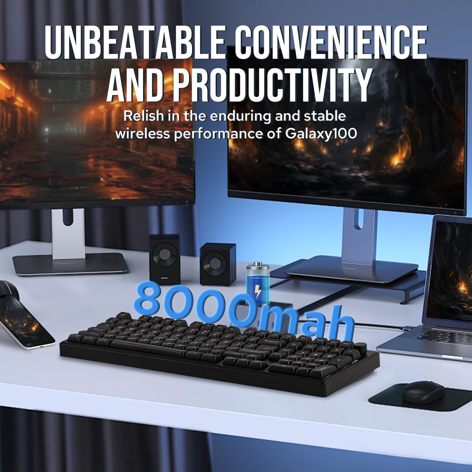 EPOMAKER Galaxy100 QMK/VIA Wireless Mechanical Gaming Keyboard - Aluminum Case, Bluetooth/2.4Ghz/USB-C Connectivity, Hot-Swappable Linear Switches, NKRO, RGB Backlit (Black/Marble White) - Perfect for PC Gaming, Office Work & Typing Enthusiasts