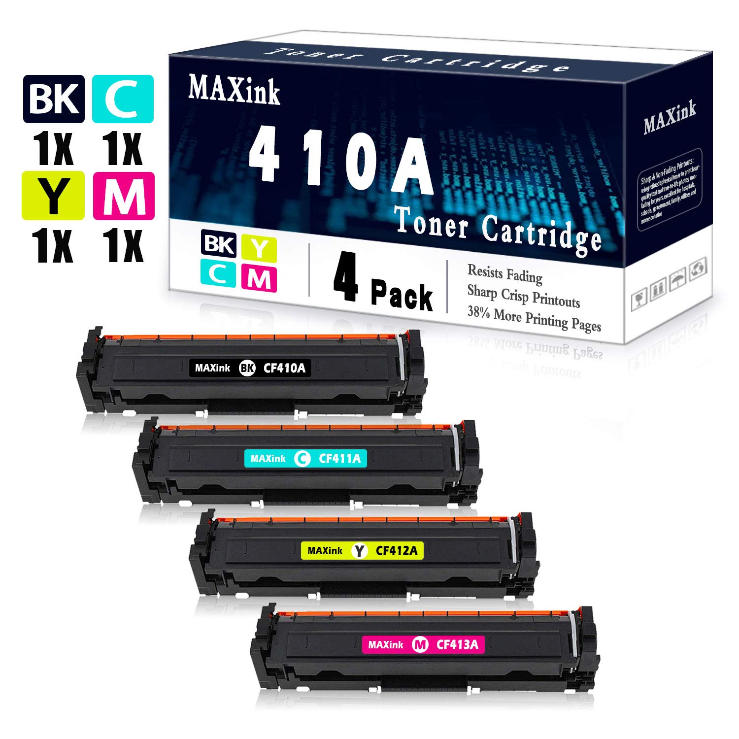 4-Pack 410A Toner Cartridge Replacement (Black, Cyan, Yellow, Magenta) for HP Color LaserJet Pro MFP M477fdw/M477fdn/M477fnw/M452dn/M452nw/M452dw Printers - High-Quality Compatible Ink for Home & Office Printing Needs