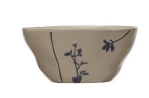 Hand Stamped Stoneware Bowl with Botanicals - Ceramic Serving Bowl for Soup, Salad, Pasta - Perfect for Dining, Entertaining & Home Decor