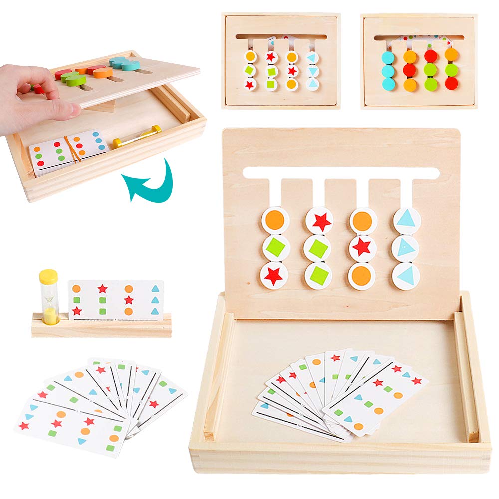 Montessori Wooden Slide Puzzle Toy - Color & Shape Matching Brain Teaser Game for Kids Ages 2-6 | Educational Learning Toys for Toddlers | Travel & Home Play STEM Activity
