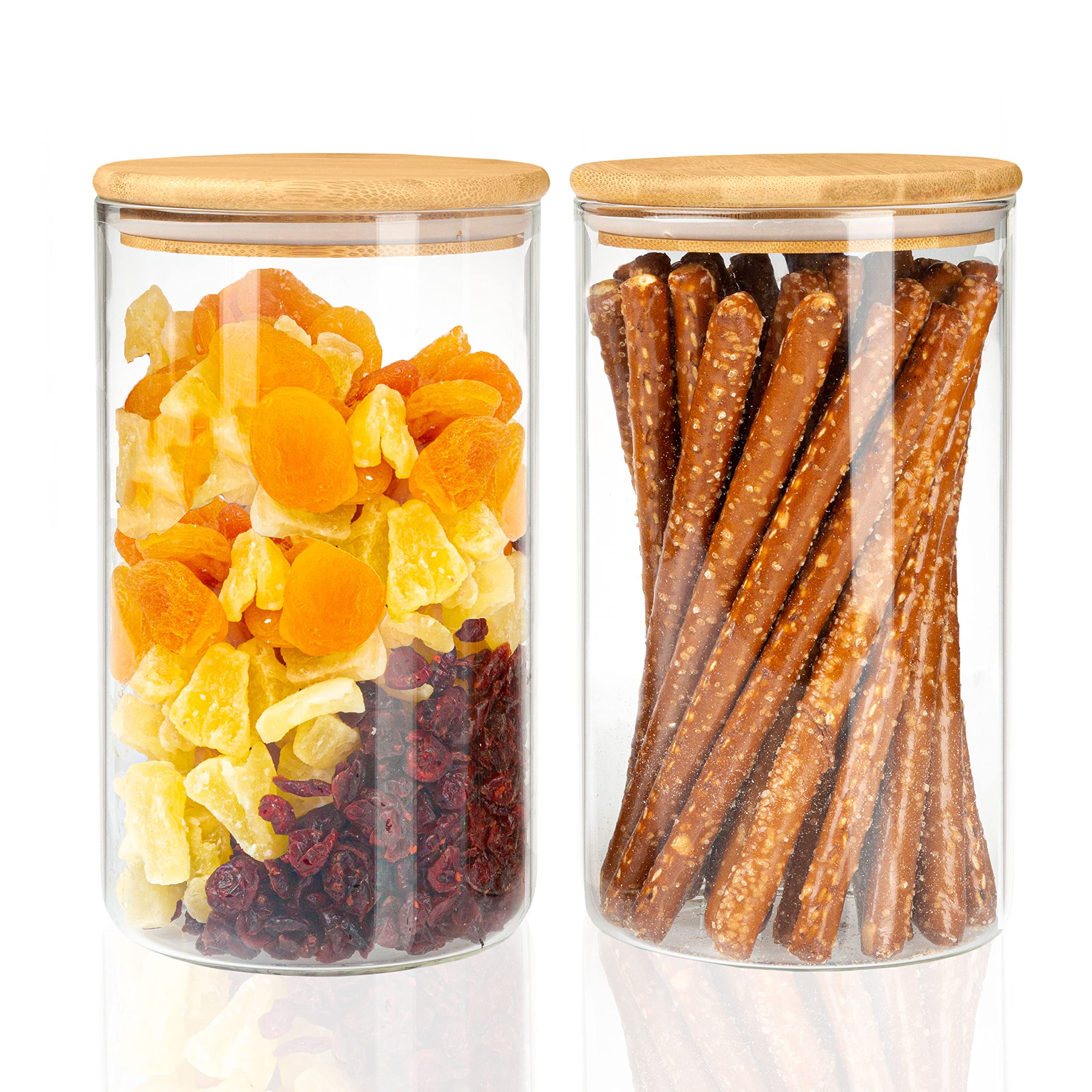 Crutello 66 oz Airtight Glass Food Storage Containers with Bamboo Lids - 2 Pack Clear Kitchen Canisters for Flour, Sugar & Dry Goods | American Family-Owned Brand | Perfect for Pantry Organization & Meal Prep