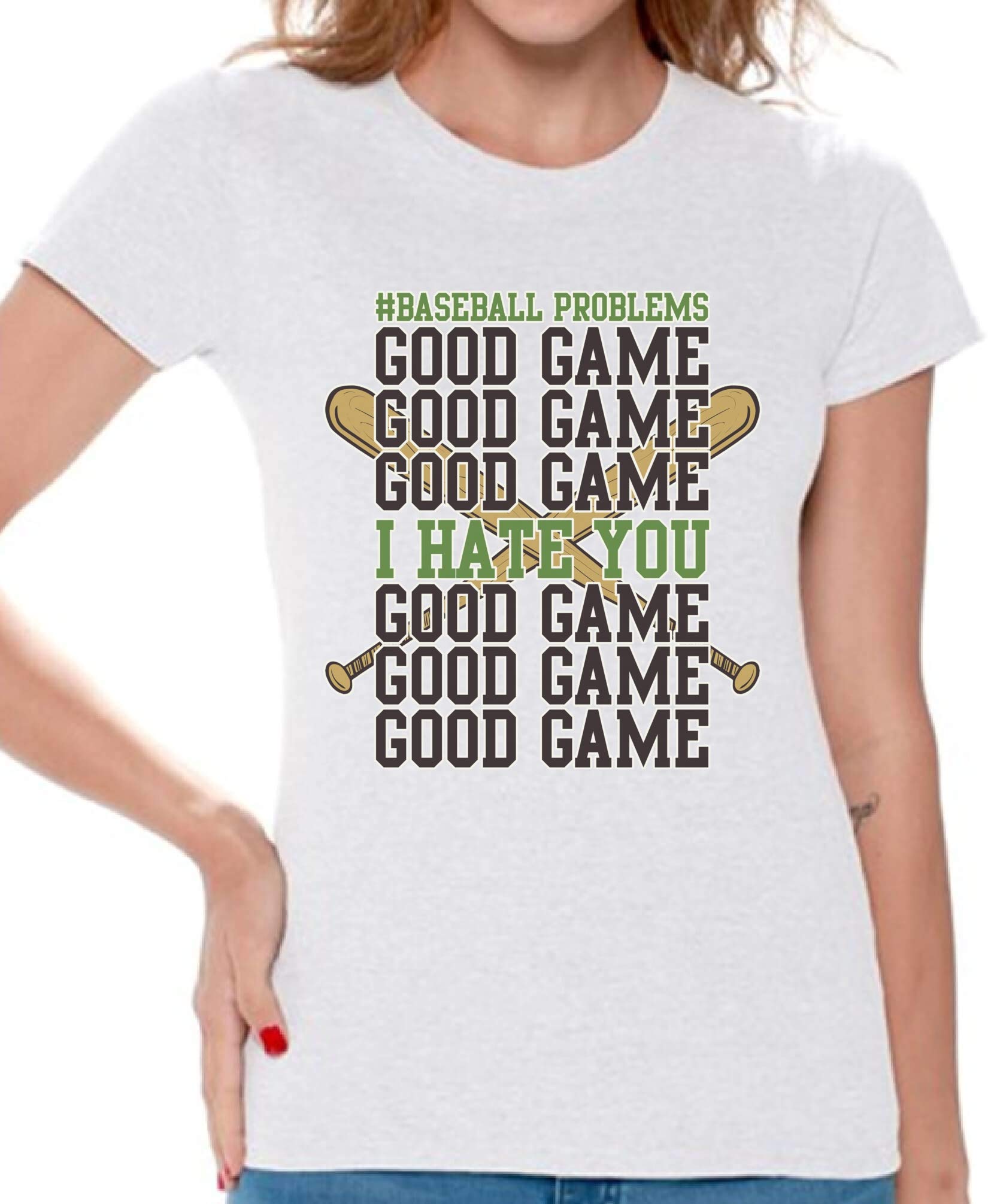 Awkwardstyles Women's Funny Baseball Problems T-Shirt - Vintage Soft Cotton Tee with Free Bookmark - Perfect for Game Day, Sports Fans & Casual Wear