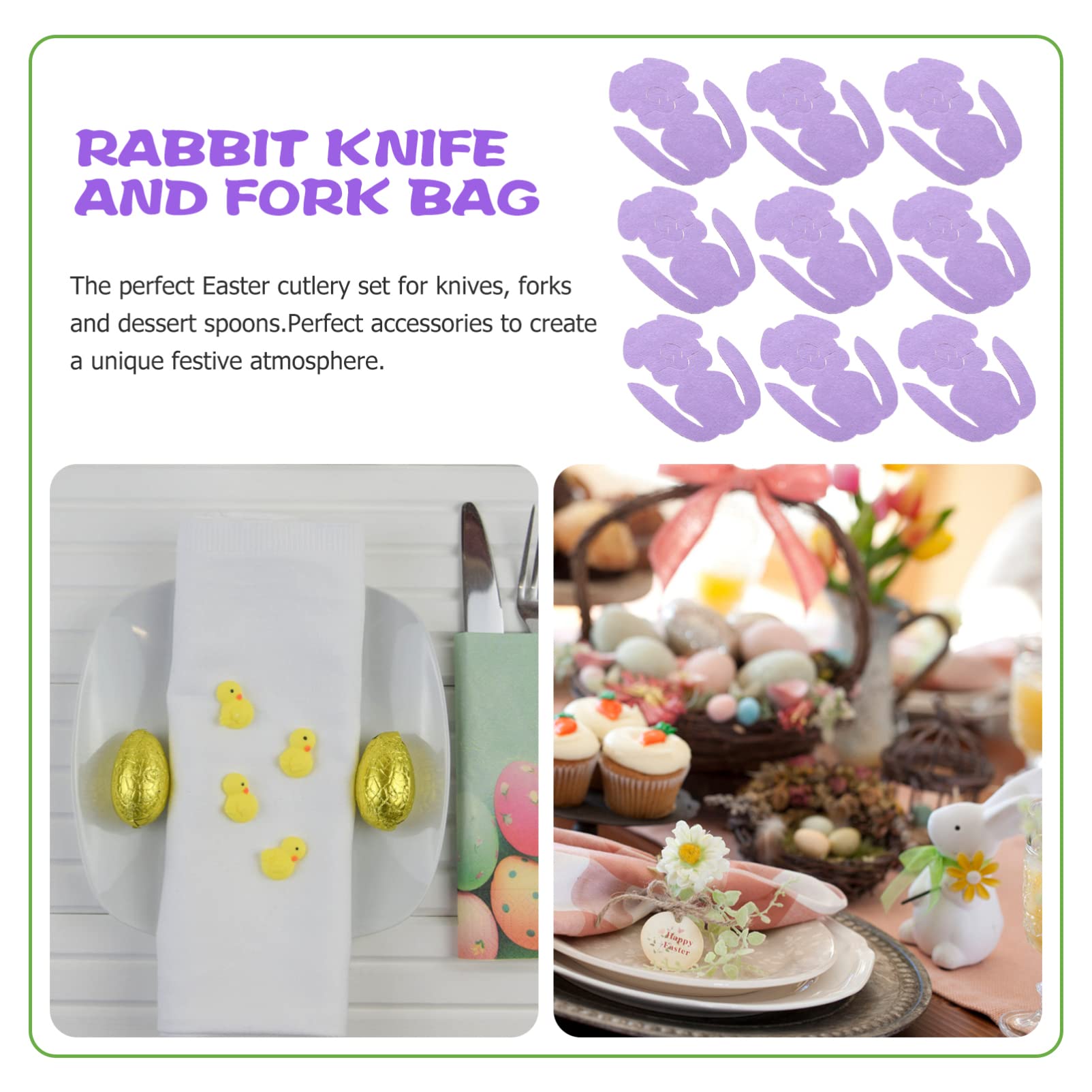 Easter Bunny Utensil Holders 8 Pack - Felt Silverware Pouches for Knives & Forks - Easter Table Decor, Wedding, Birthday Party Supplies - Perfect for Holiday Dining & Party Decorations